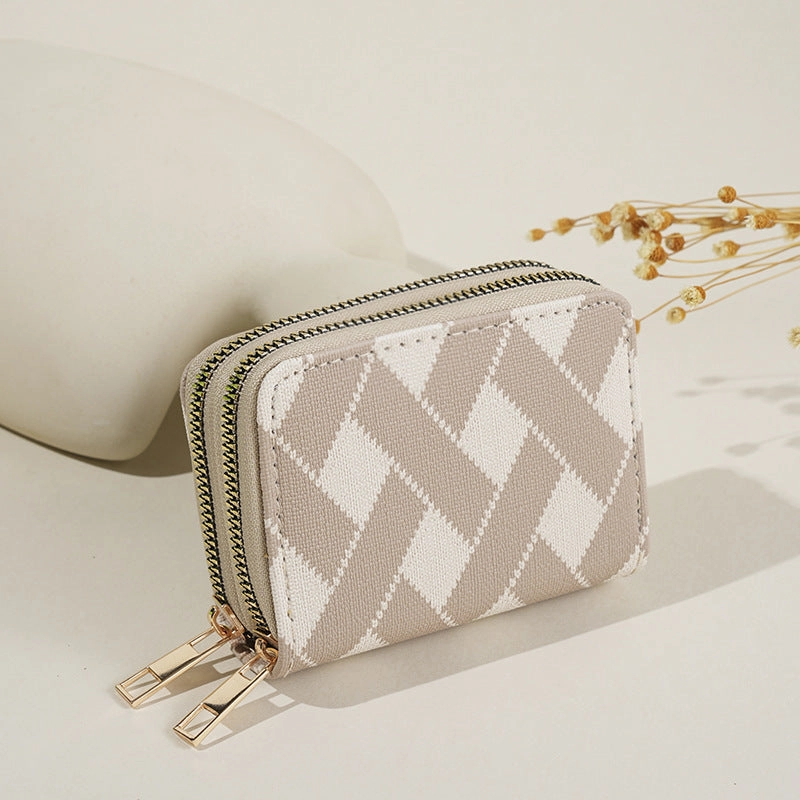 Portable double zipper multi-card wallet