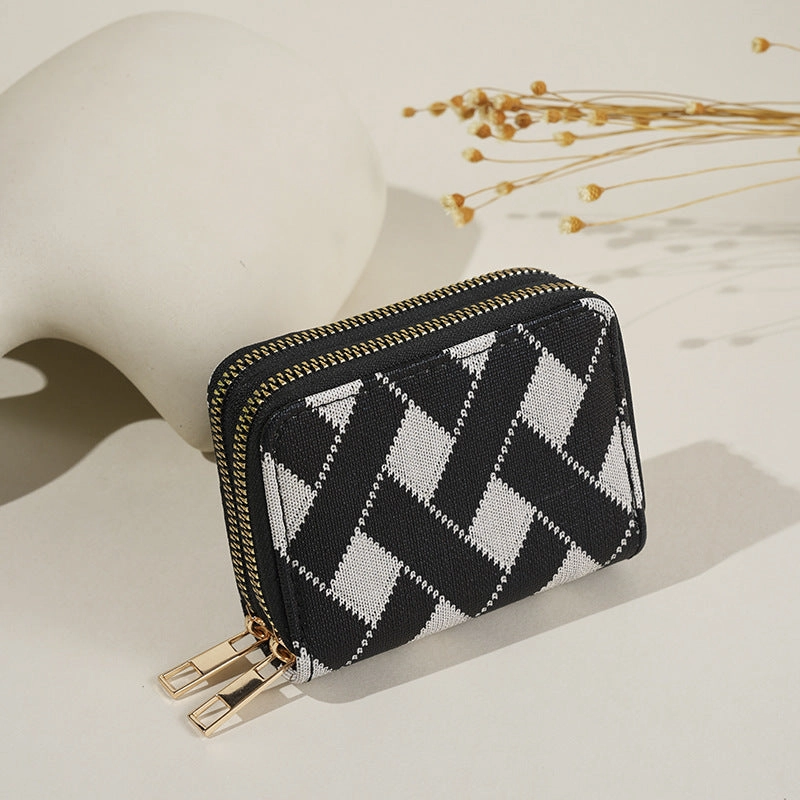 Portable double zipper multi-card wallet