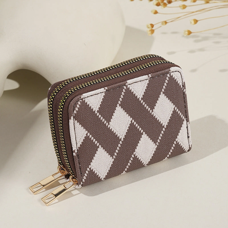 Portable double zipper multi-card wallet