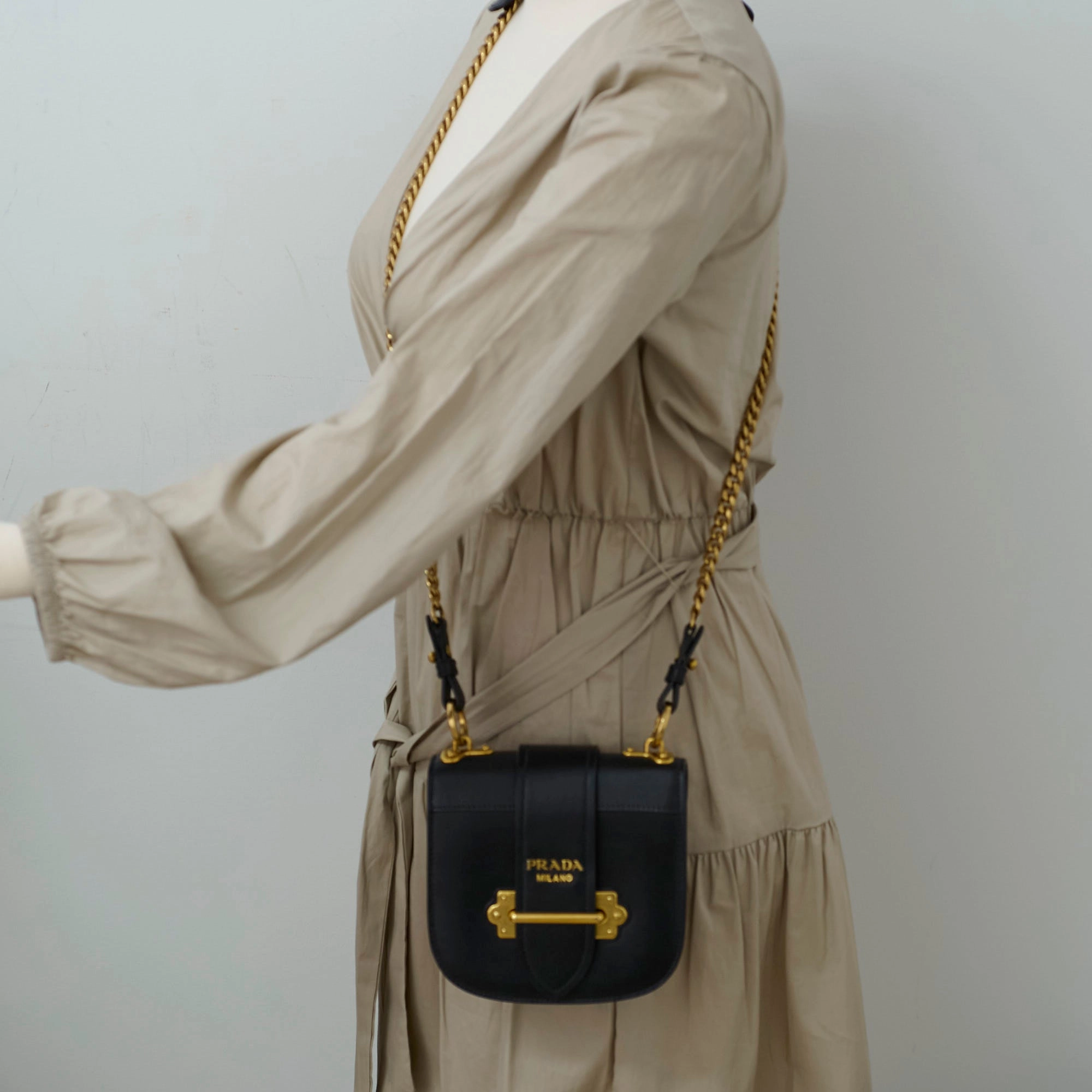 Prada Cahier Curved Crossbody Bag Black