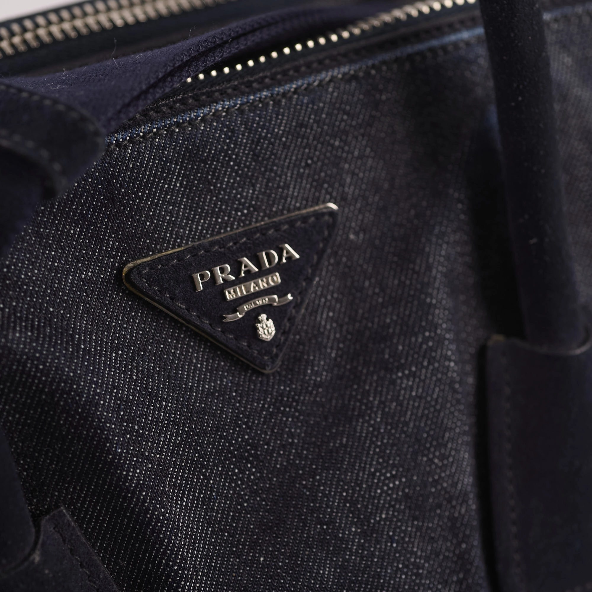 Prada Denim Double Zip Tote Navy