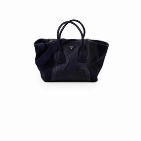 Prada Denim Double Zip Tote Navy