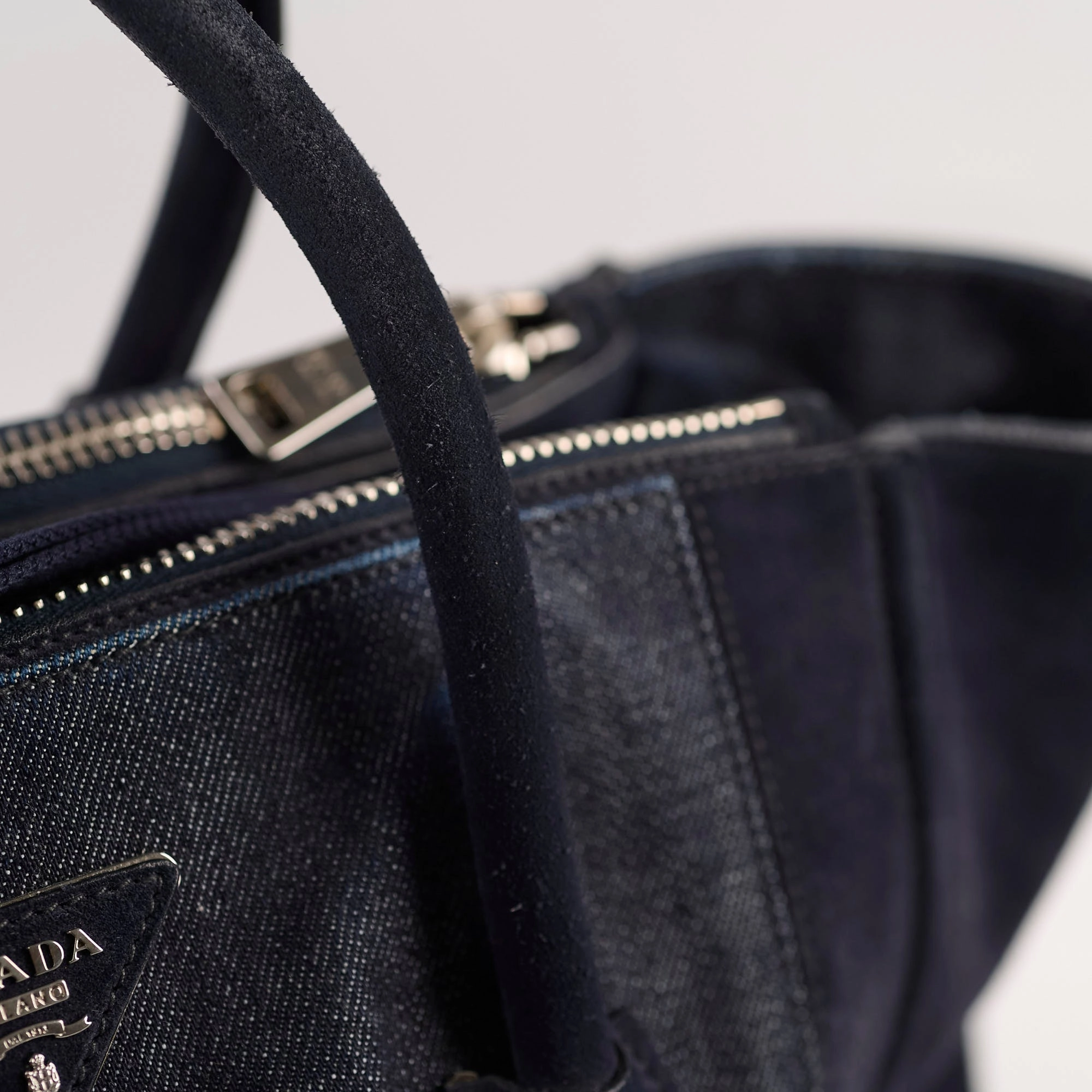 Prada Denim Double Zip Tote Navy