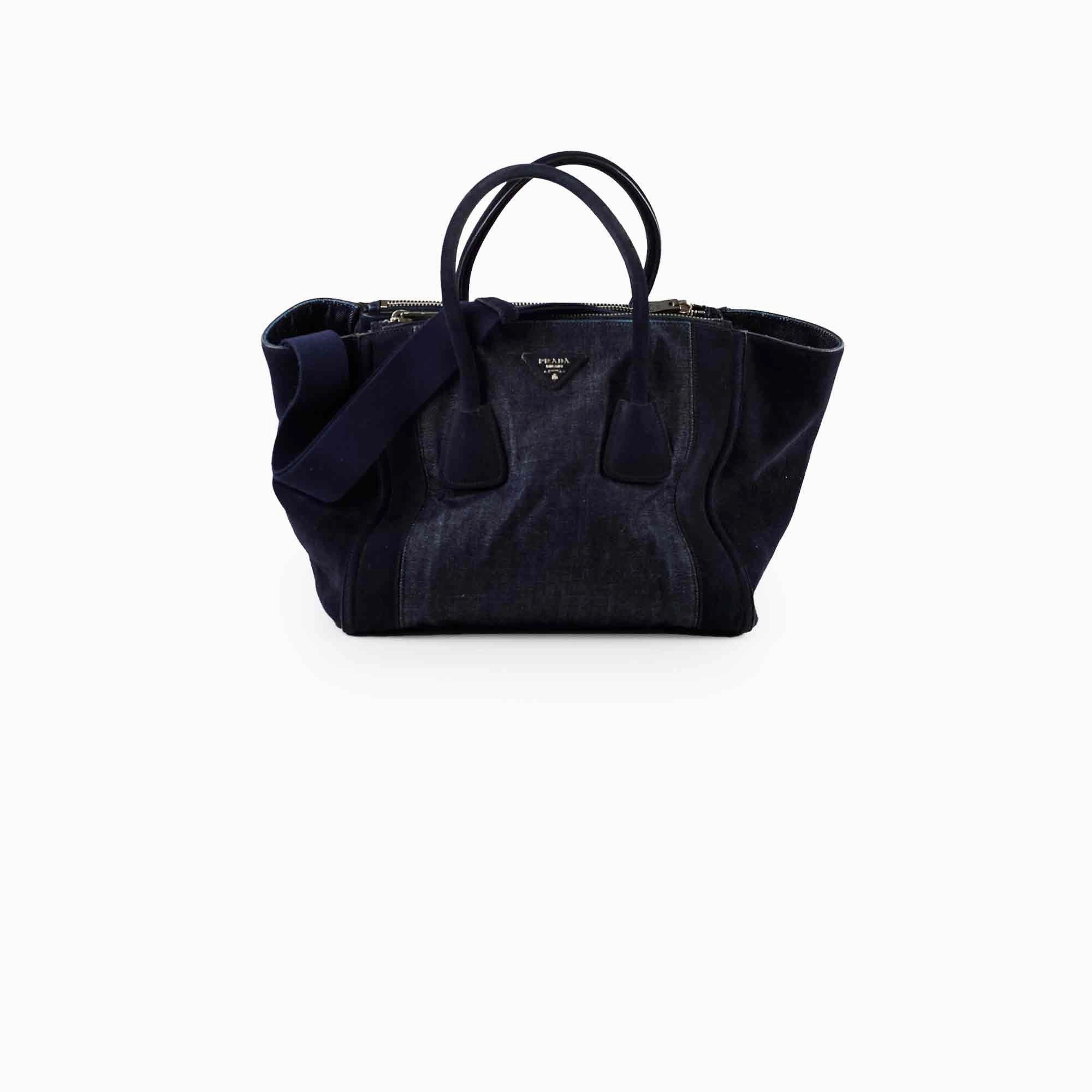 Prada Denim Double Zip Tote Navy