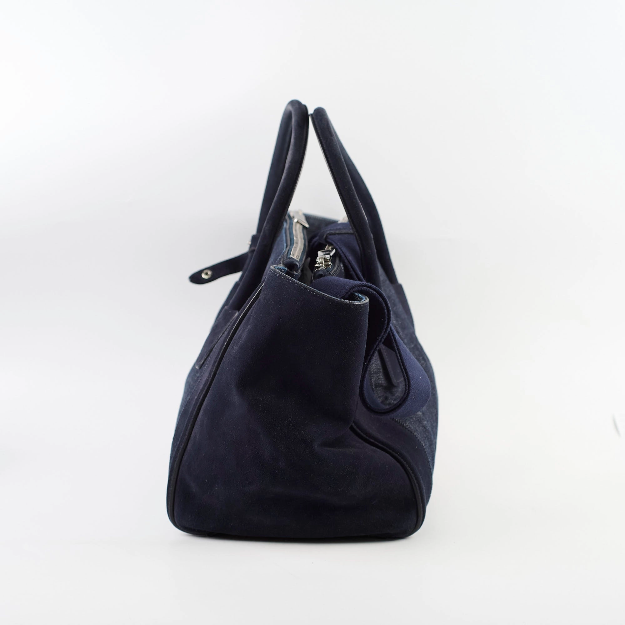 Prada Denim Double Zip Tote Navy