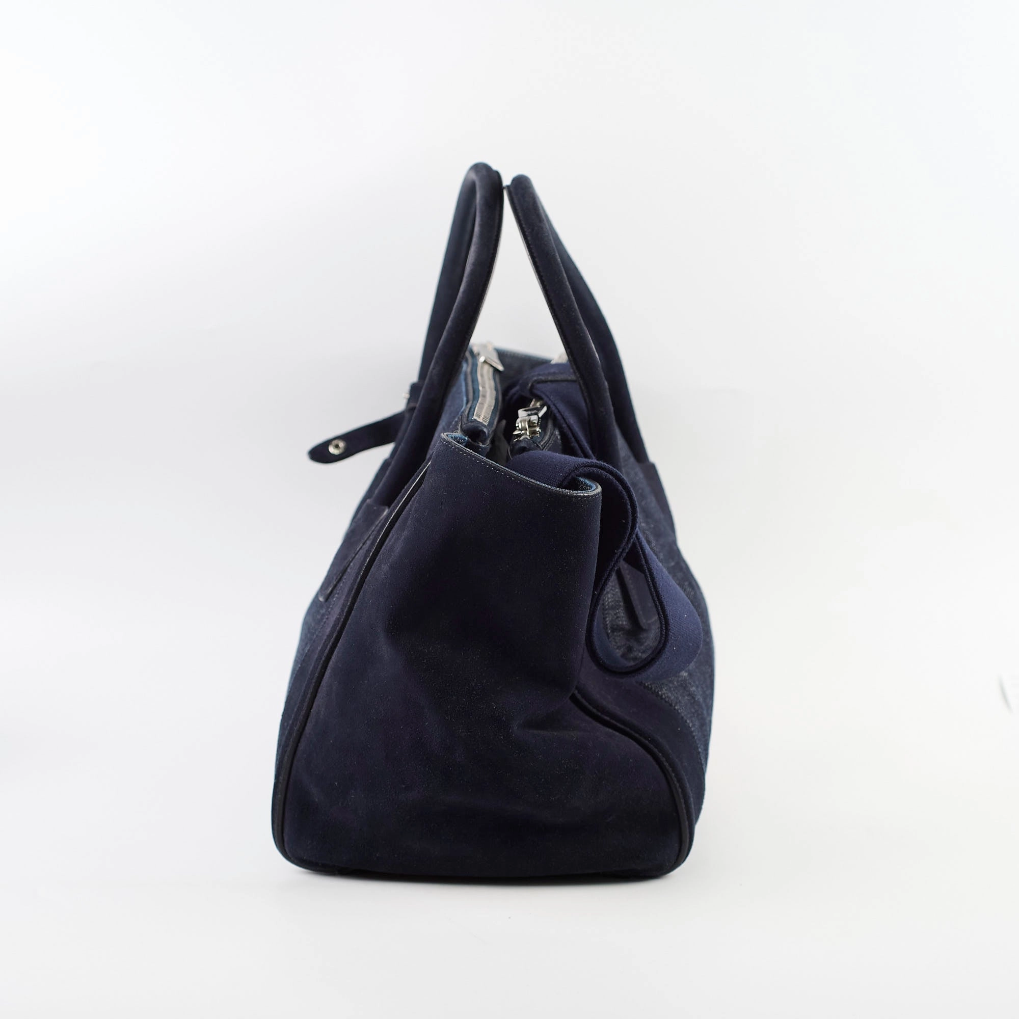 Prada Denim Double Zip Tote Navy