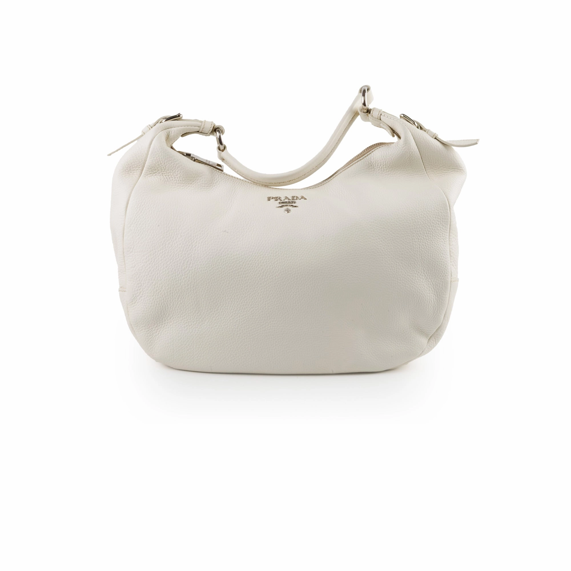 Prada Leather Shoulder Hobo Bag White