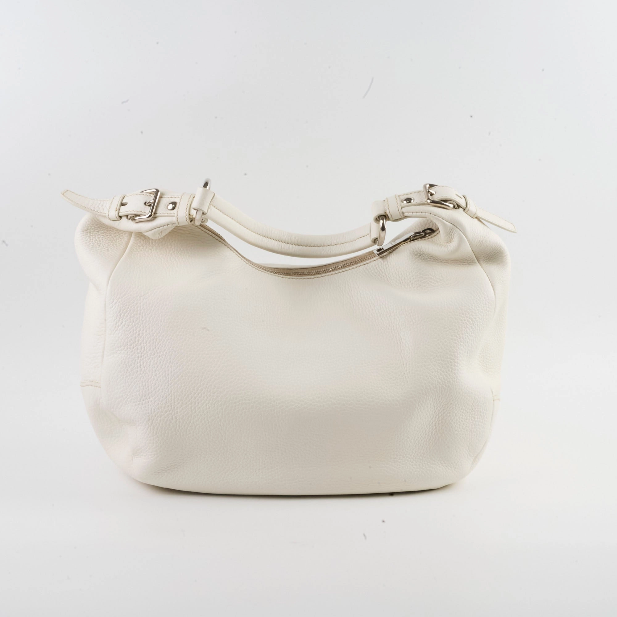 Prada Leather Shoulder Hobo Bag White