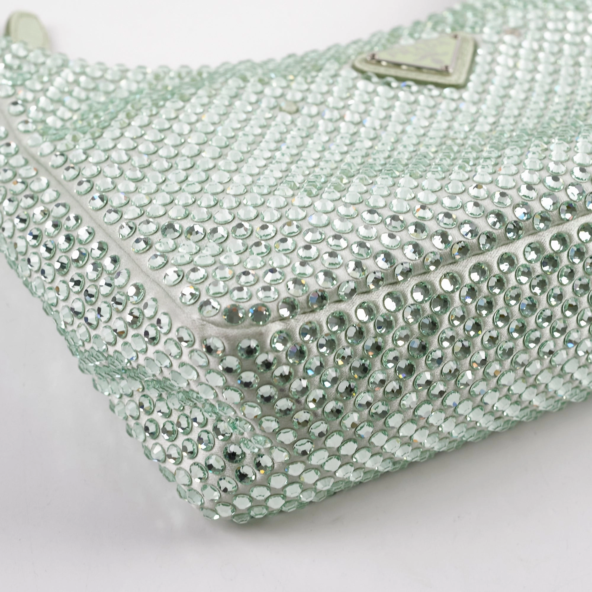 Prada Mint Green Satin Mini Crystal Studded Re-Edition 2000 Shoulder Bag