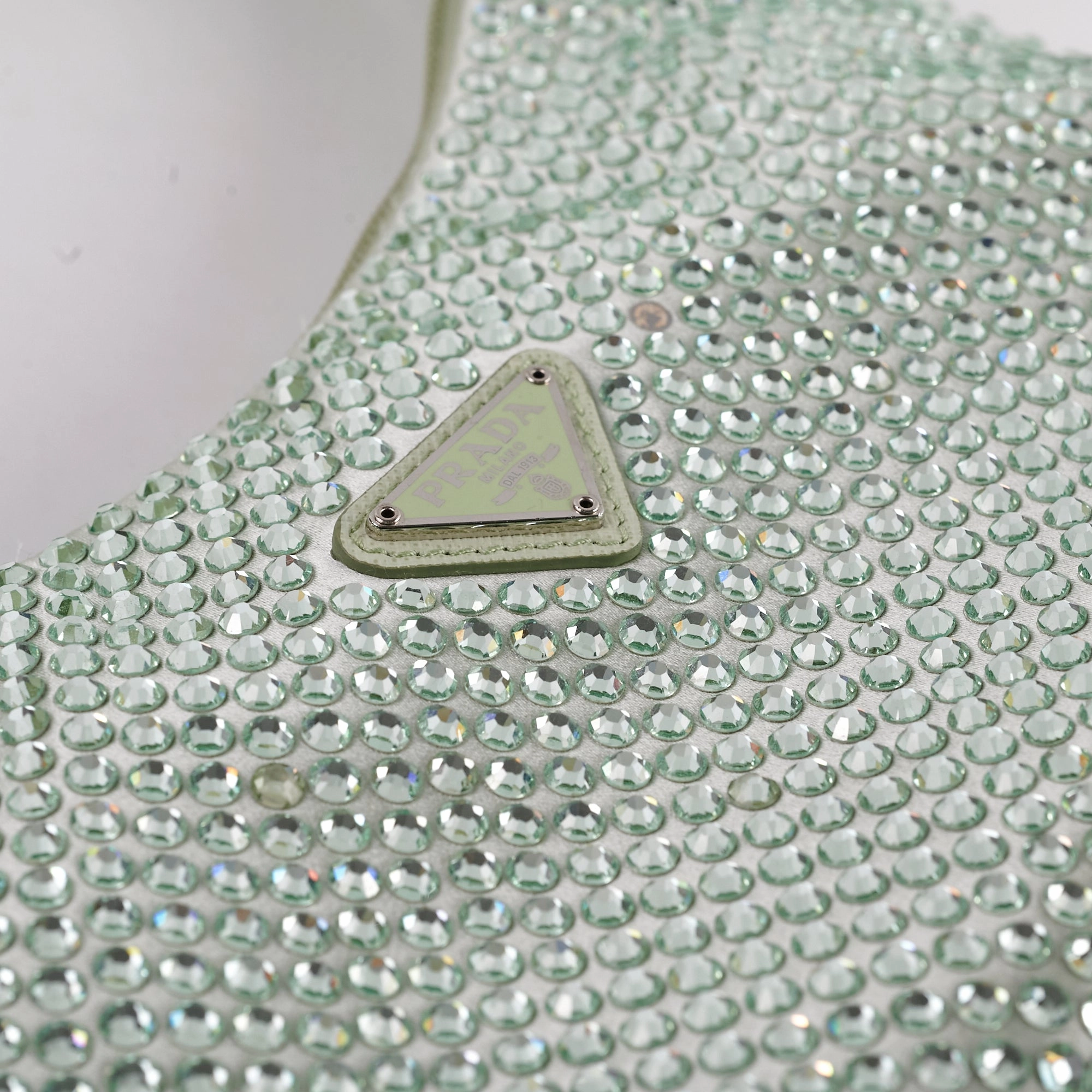 Prada Mint Green Satin Mini Crystal Studded Re-Edition 2000 Shoulder Bag