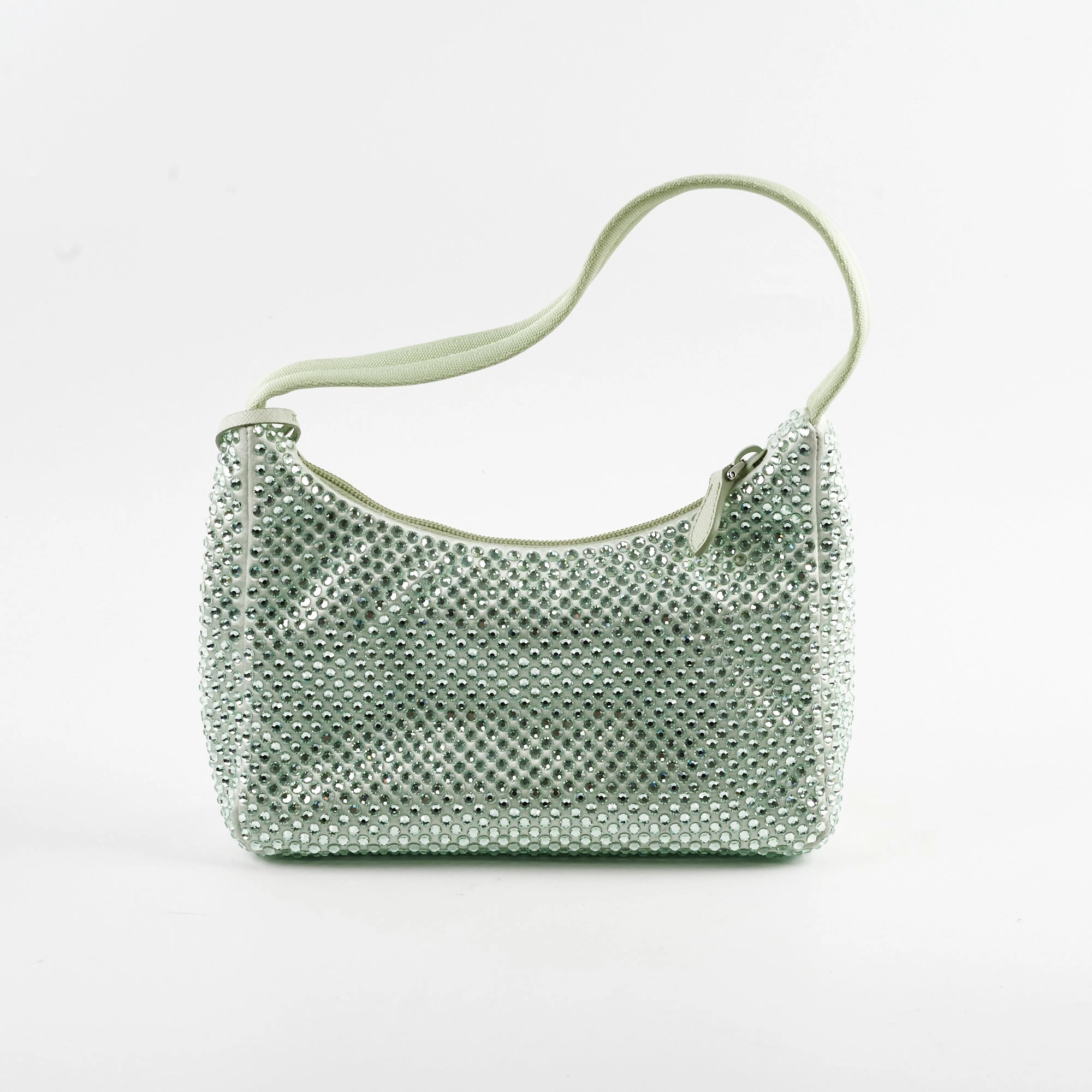 Prada Mint Green Satin Mini Crystal Studded Re-Edition 2000 Shoulder Bag