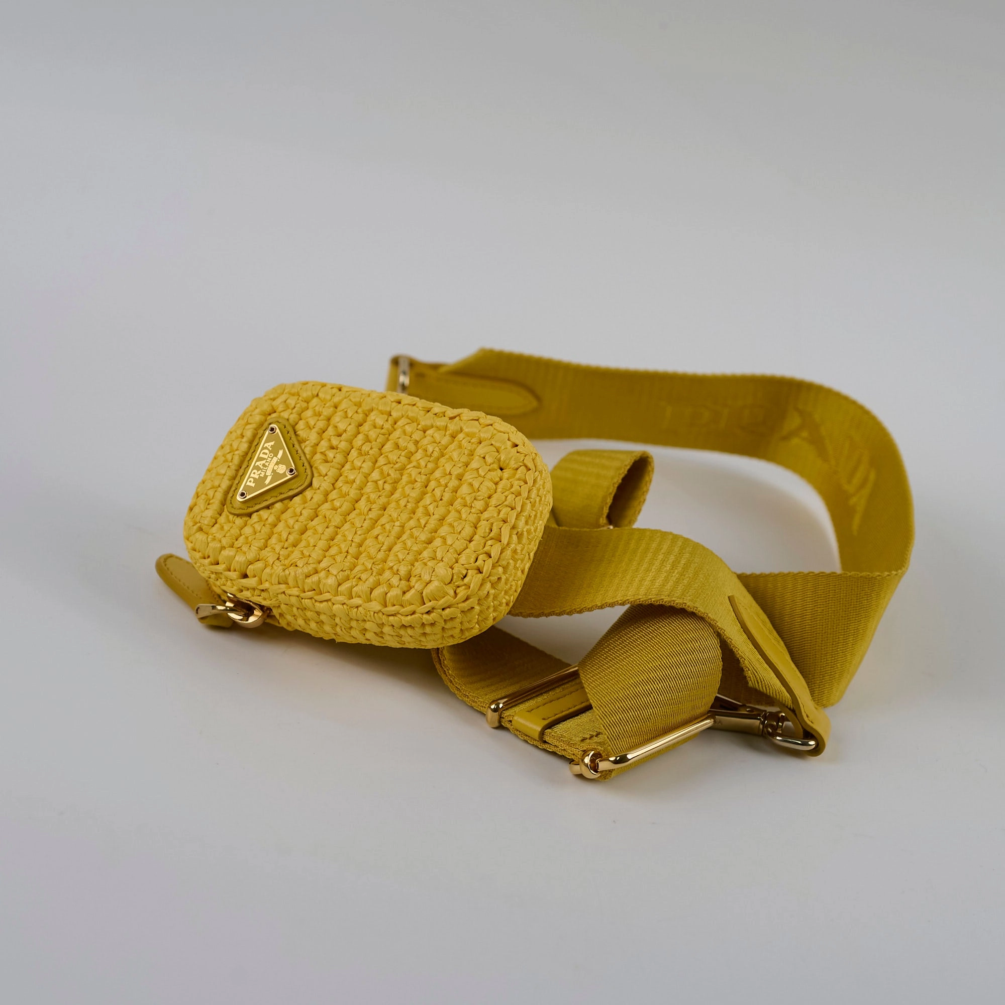 Prada Re-edition Raffia Cross Body Bag Yellow