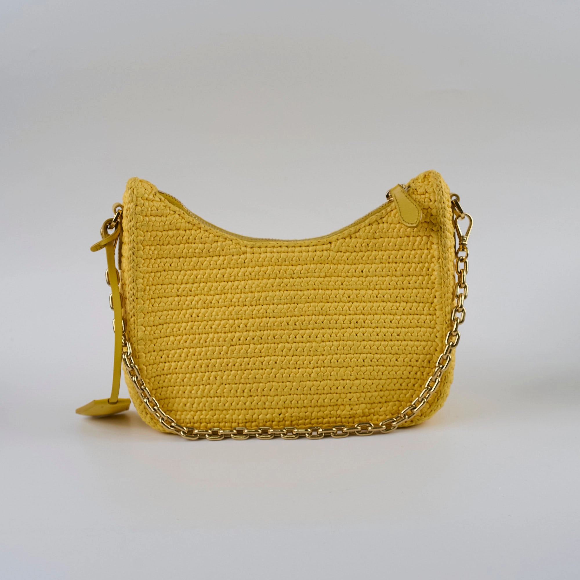 Prada Re-edition Raffia Cross Body Bag Yellow