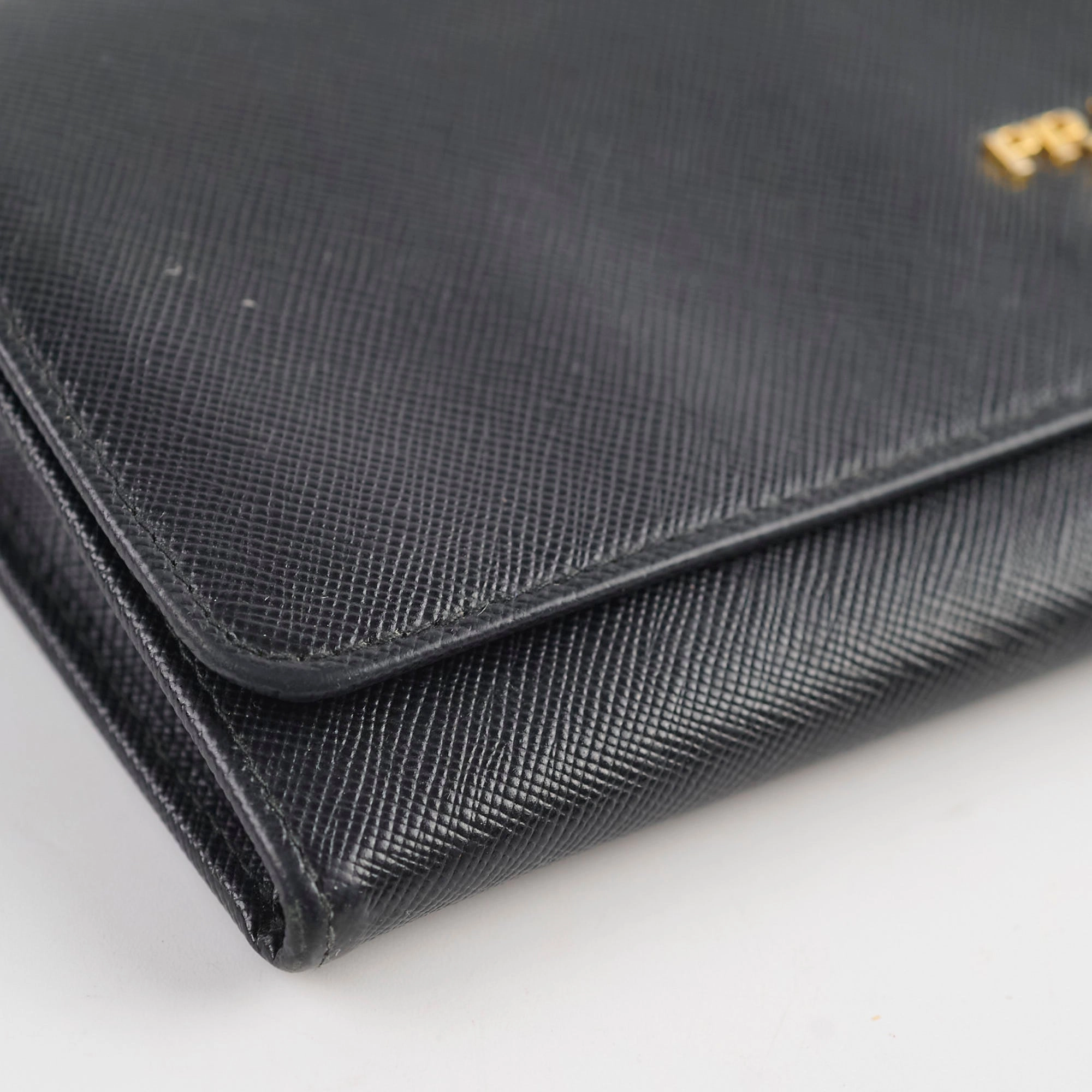 Prada Saffiano Wallet On Chain Black
