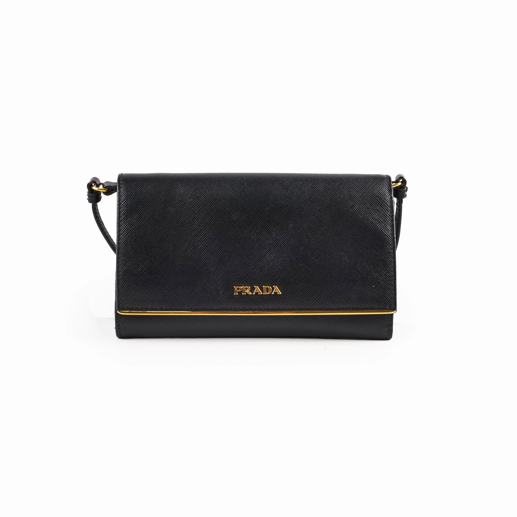 Prada Saffiano Wallet on Chain Black
