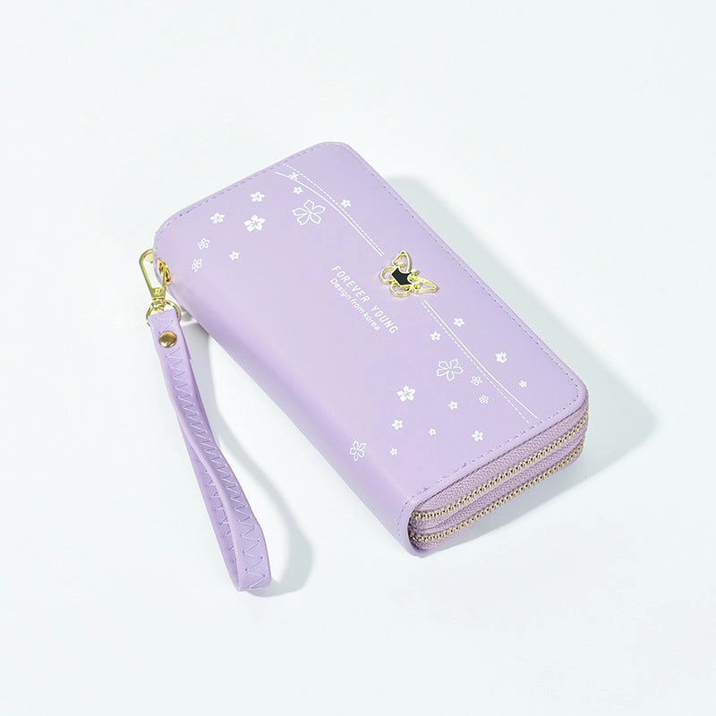Printed Soft Leather Double Zipper Wallet