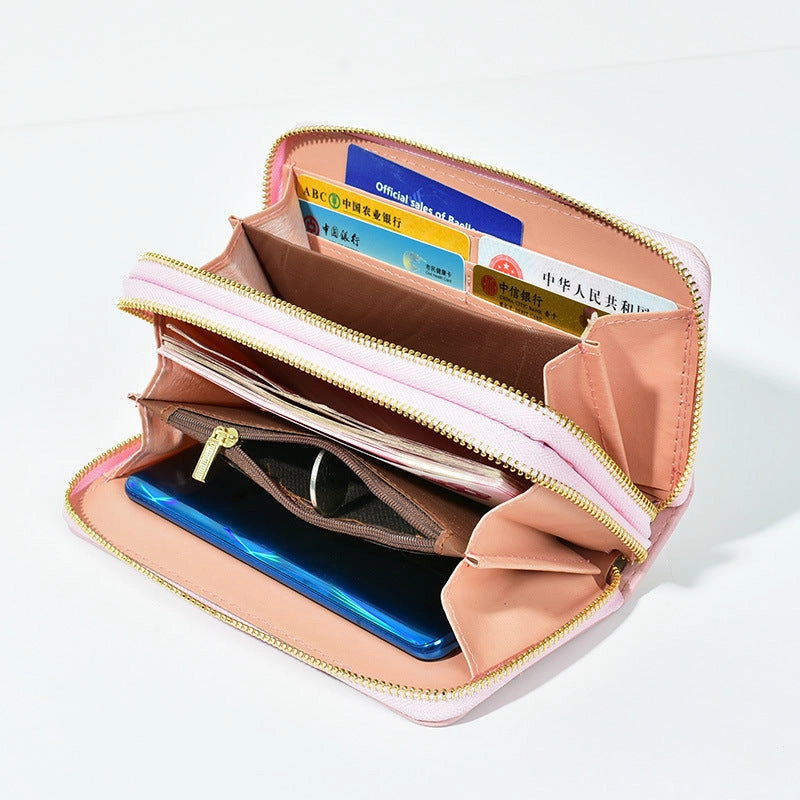 Printed Soft Leather Double Zipper Wallet