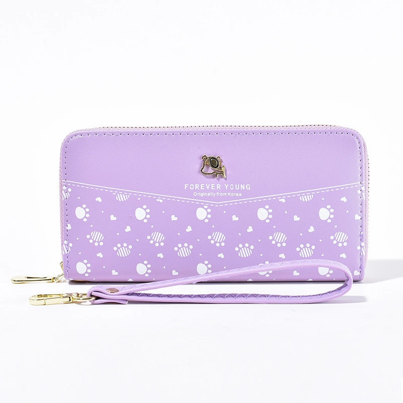 Puppy print single pull clutch bag wallet