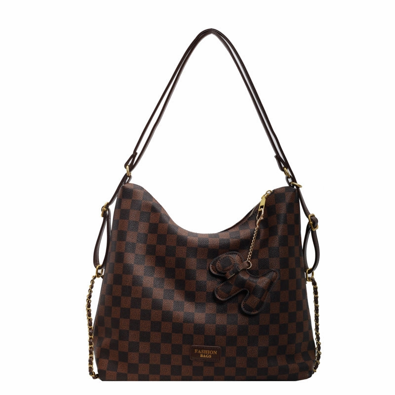 Retro fashion contrasting color plaid tote bag