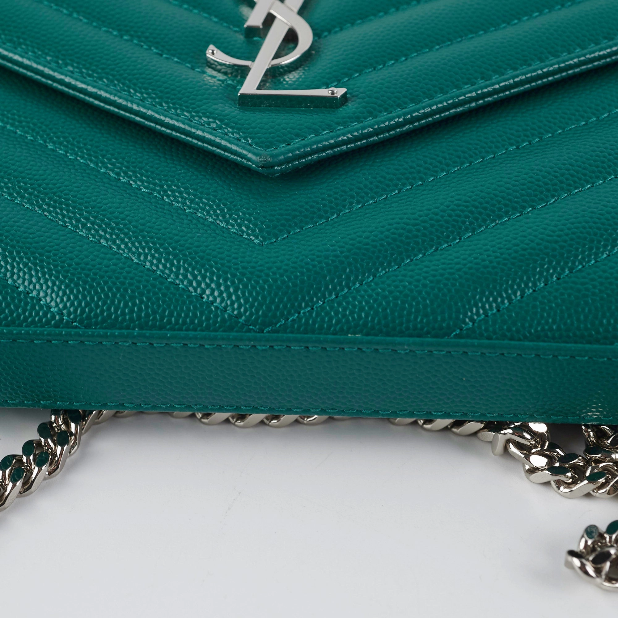 Saint Laurent Cassandre Wallet On Chain (WOC) Teal