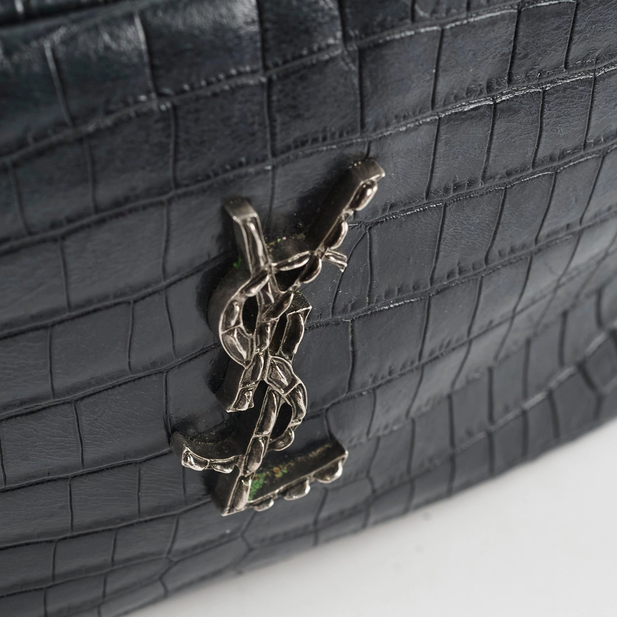 Saint Laurent Croc Embossed Camera Bag Black