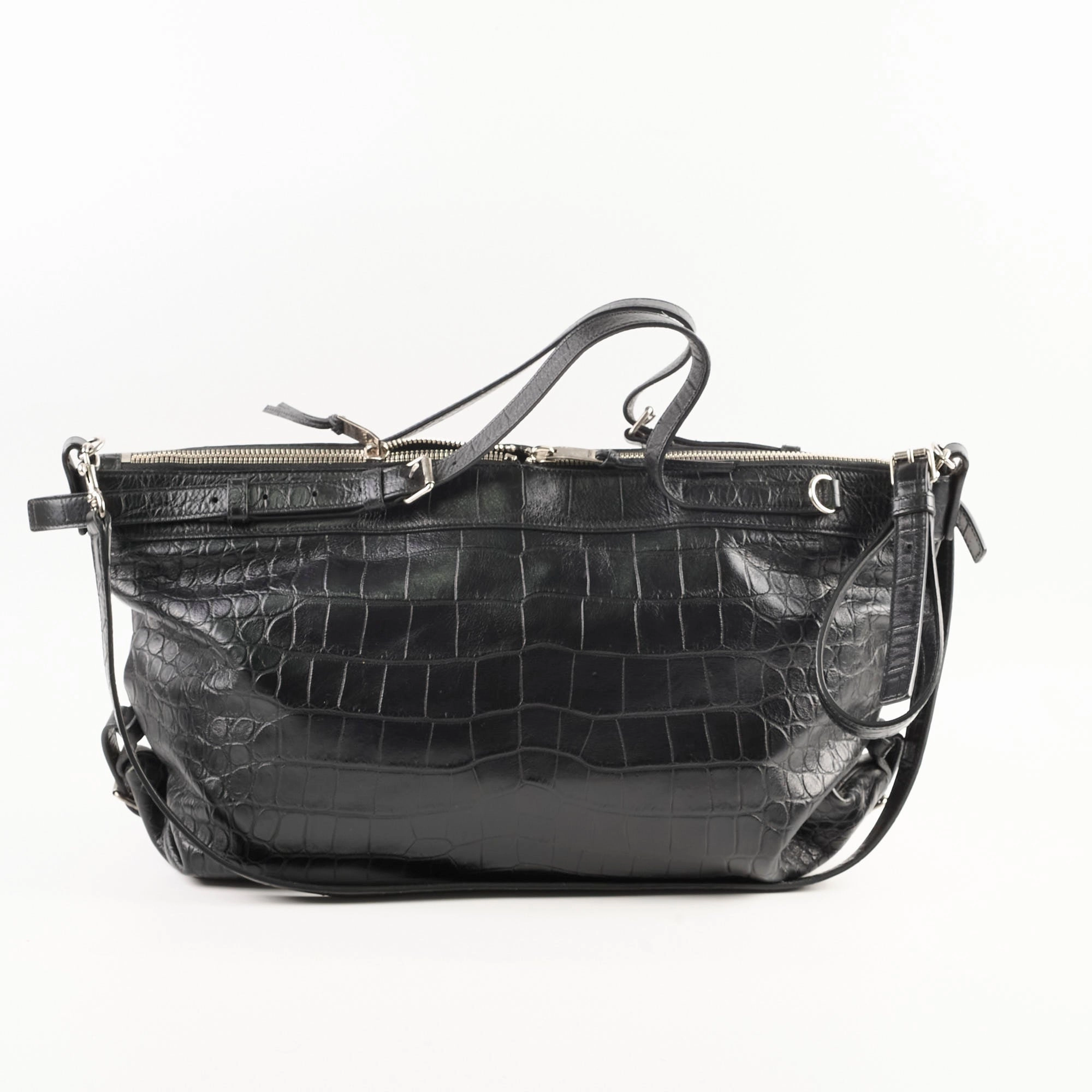 Saint Laurent Croc Embossed Tote Black