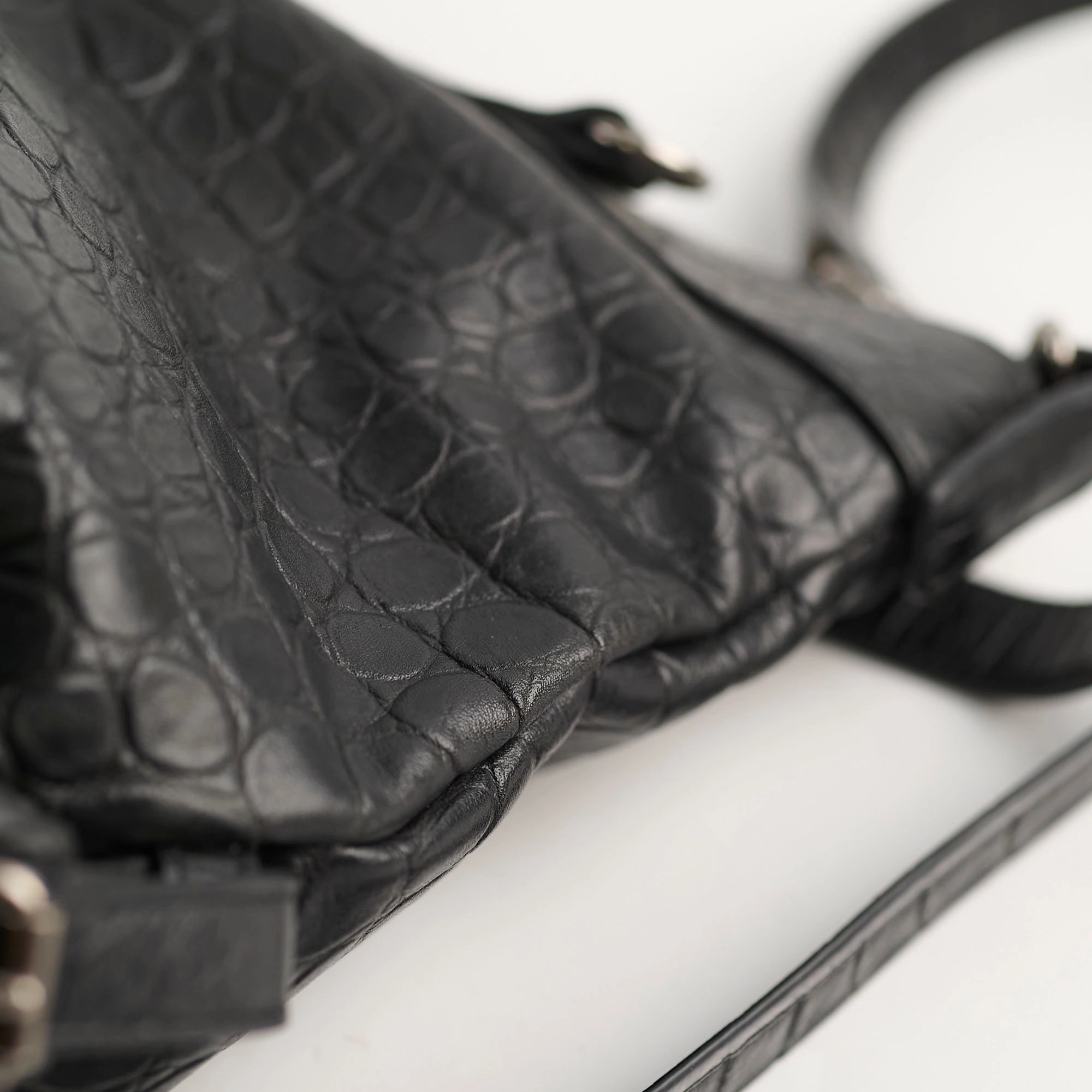 Saint Laurent Croc Embossed Tote Black