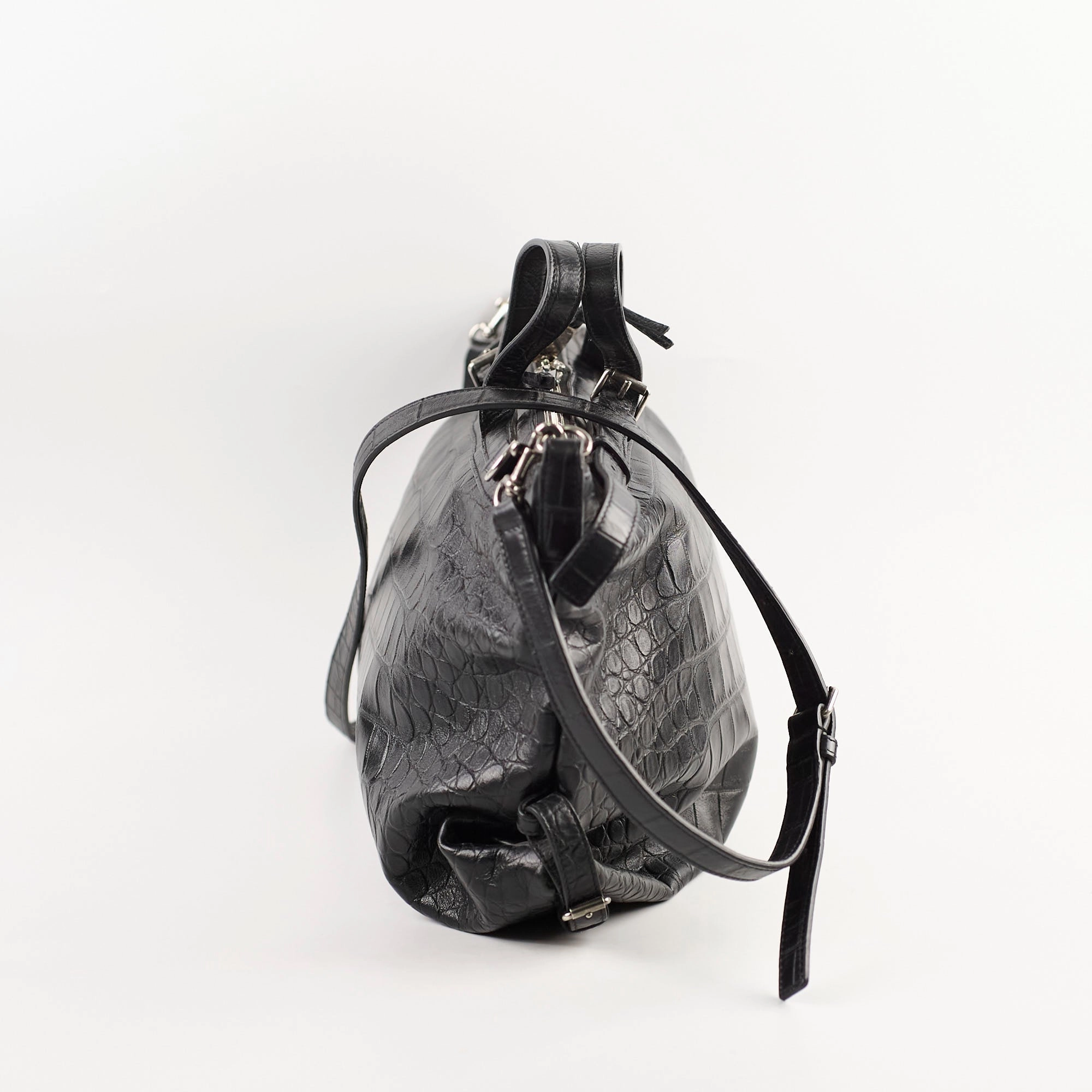 Saint Laurent Croc Embossed Tote Black