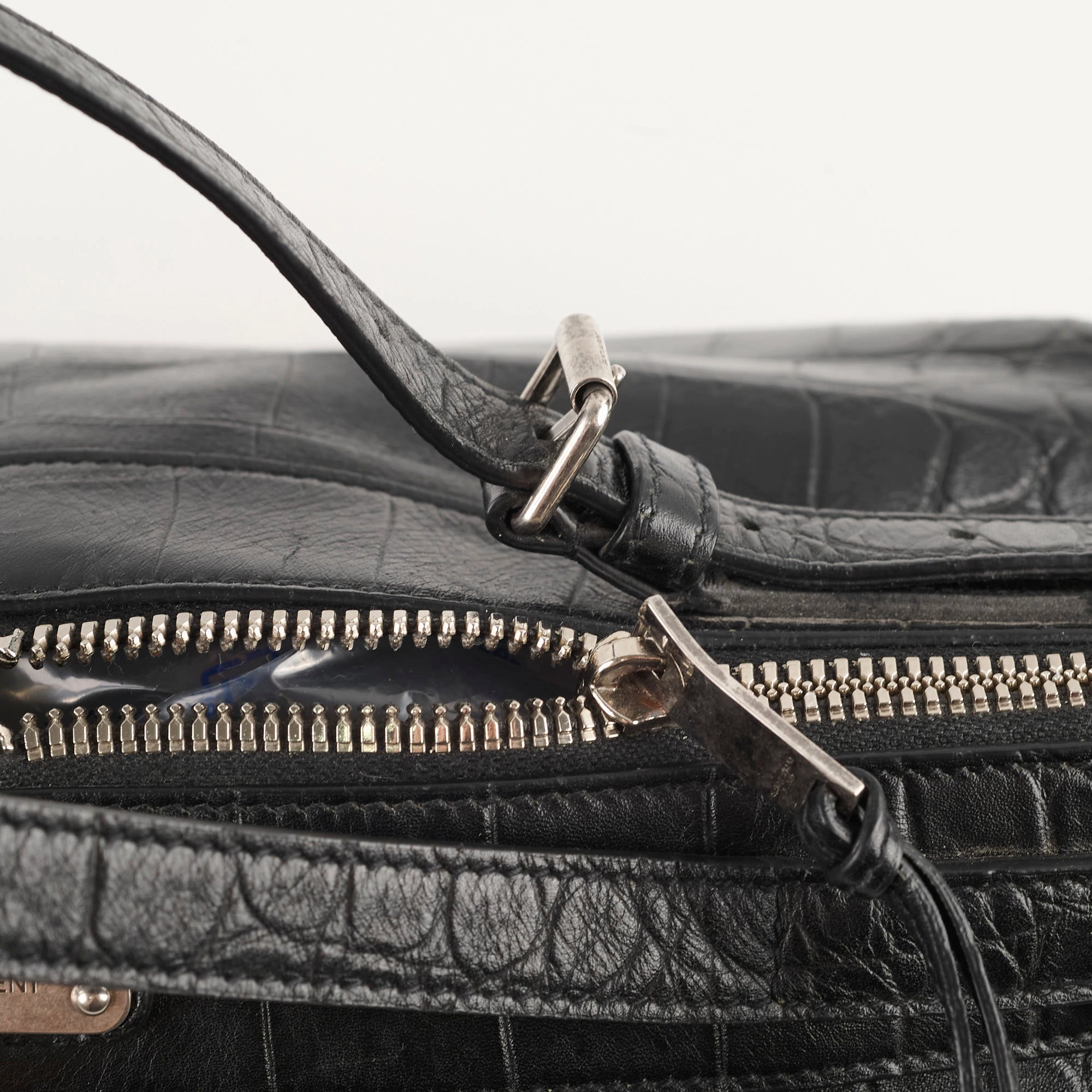 Saint Laurent Croc Embossed Tote Black