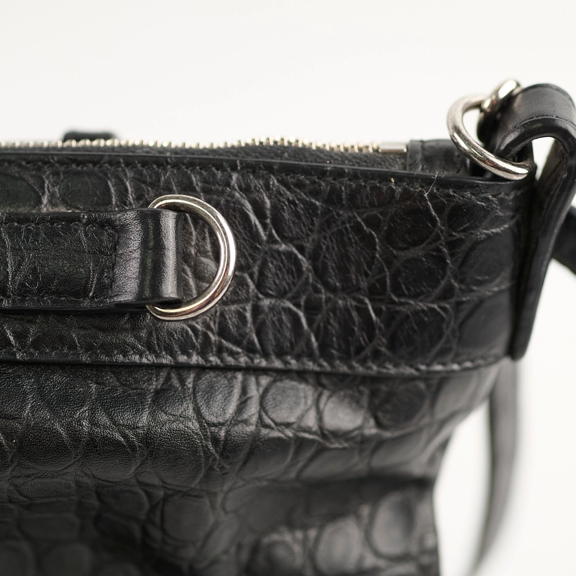 Saint Laurent Croc Embossed Tote Black