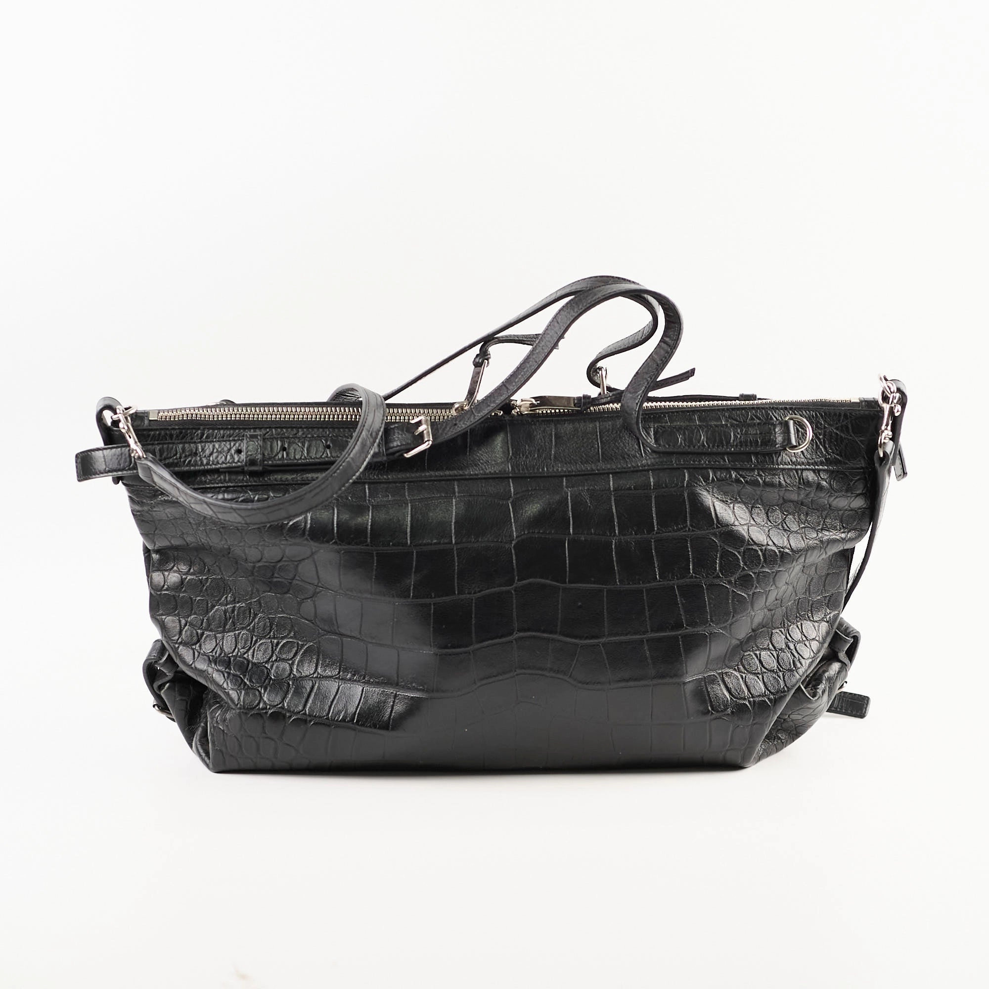 Saint Laurent Croc Embossed Tote Black