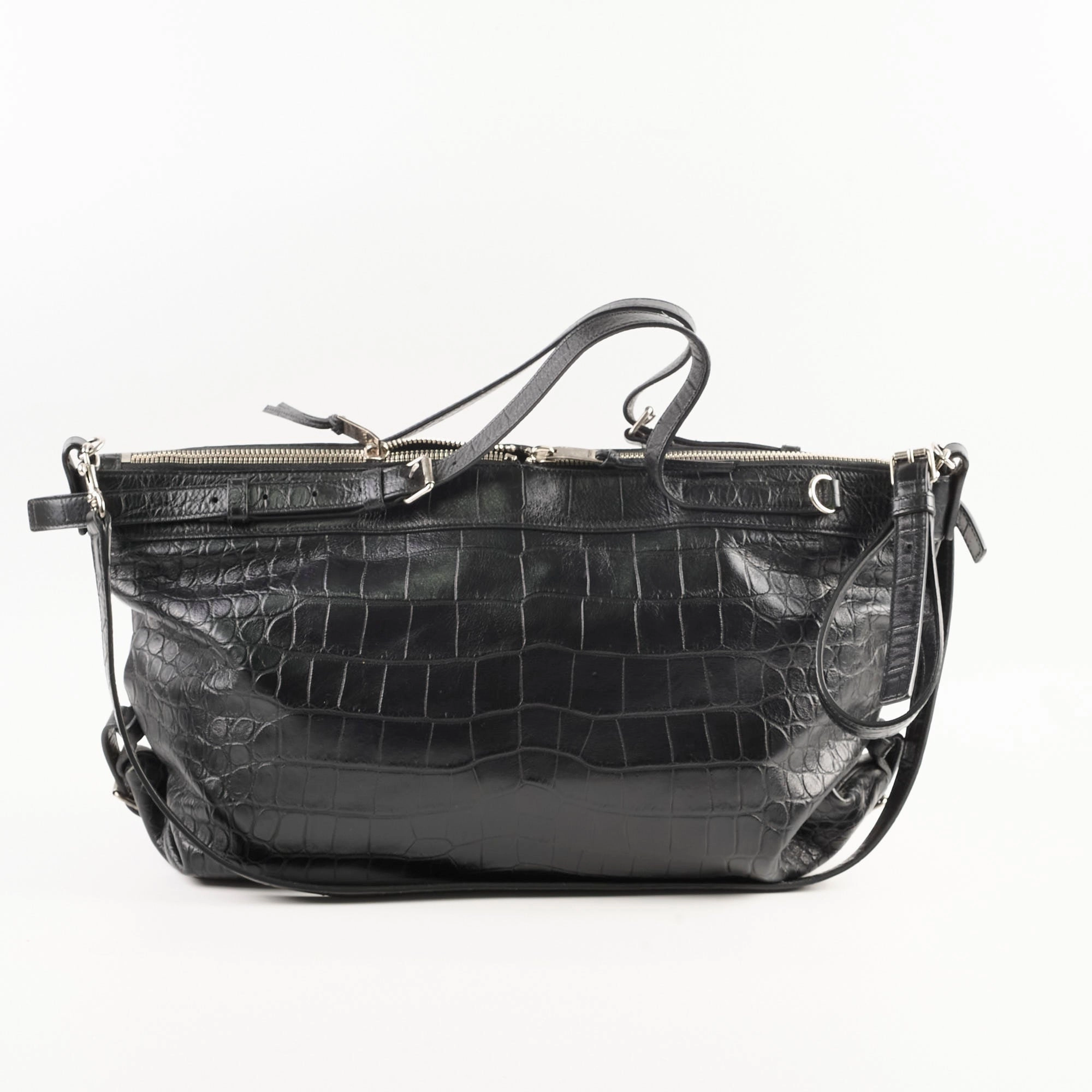 Saint Laurent Croc Embossed Tote Black
