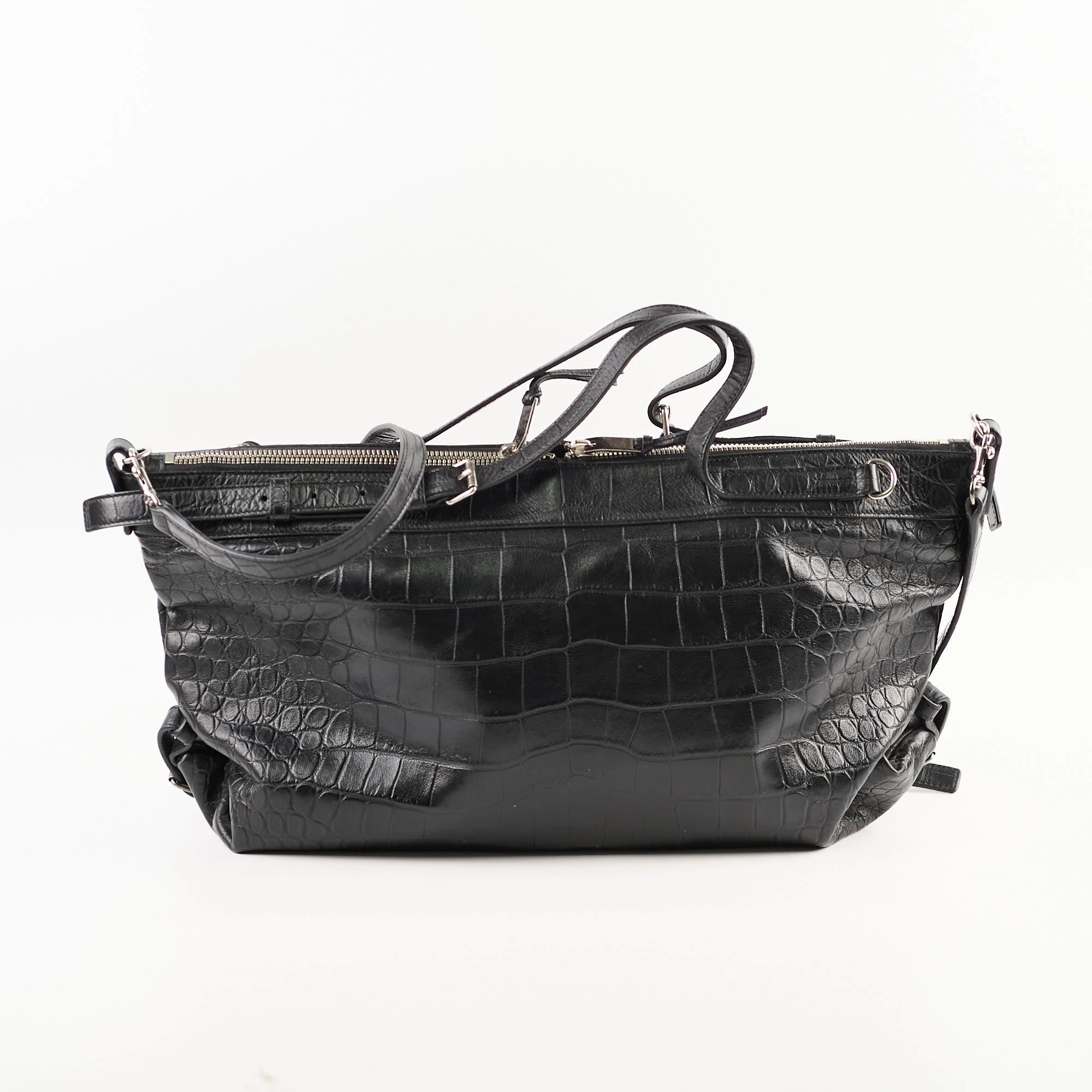 Saint Laurent Croc Embossed Tote Black
