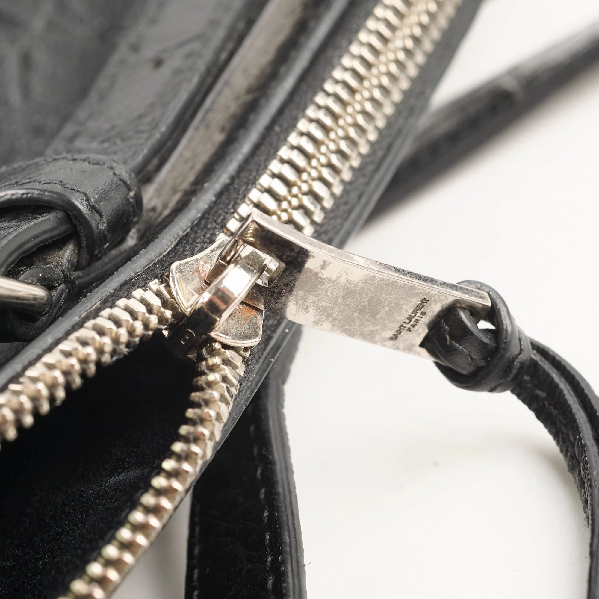 Saint Laurent Croc Embossed Tote Black
