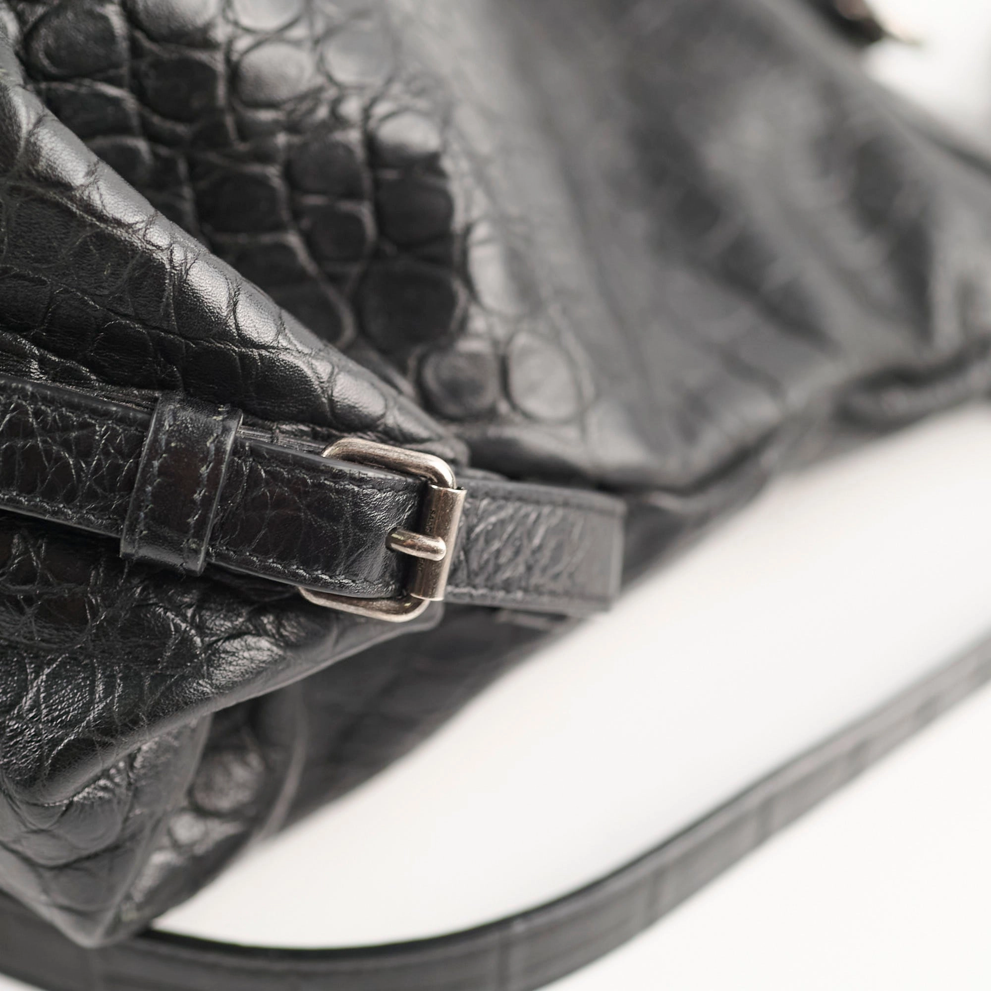 Saint Laurent Croc Embossed Tote Black