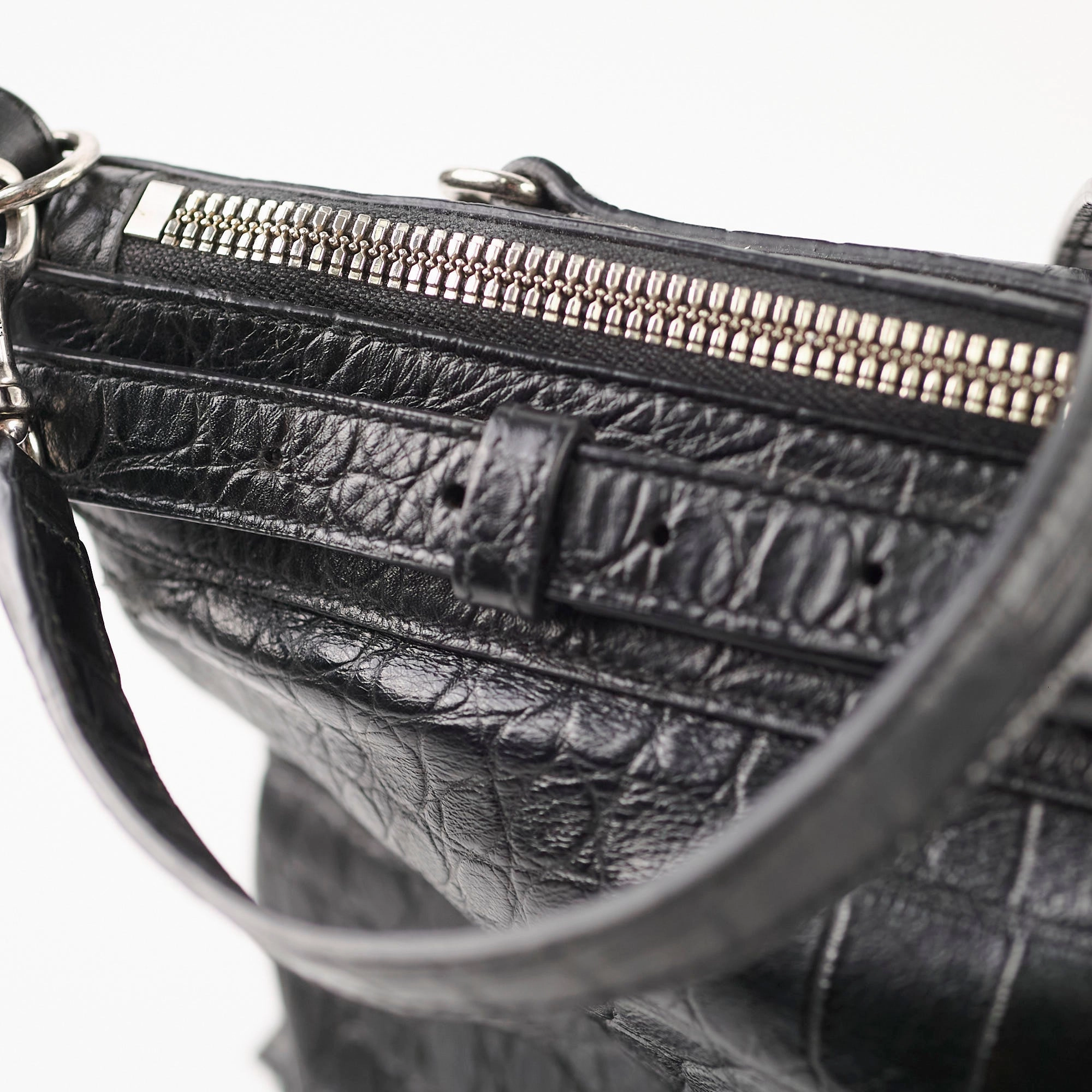 Saint Laurent Croc Embossed Tote Black