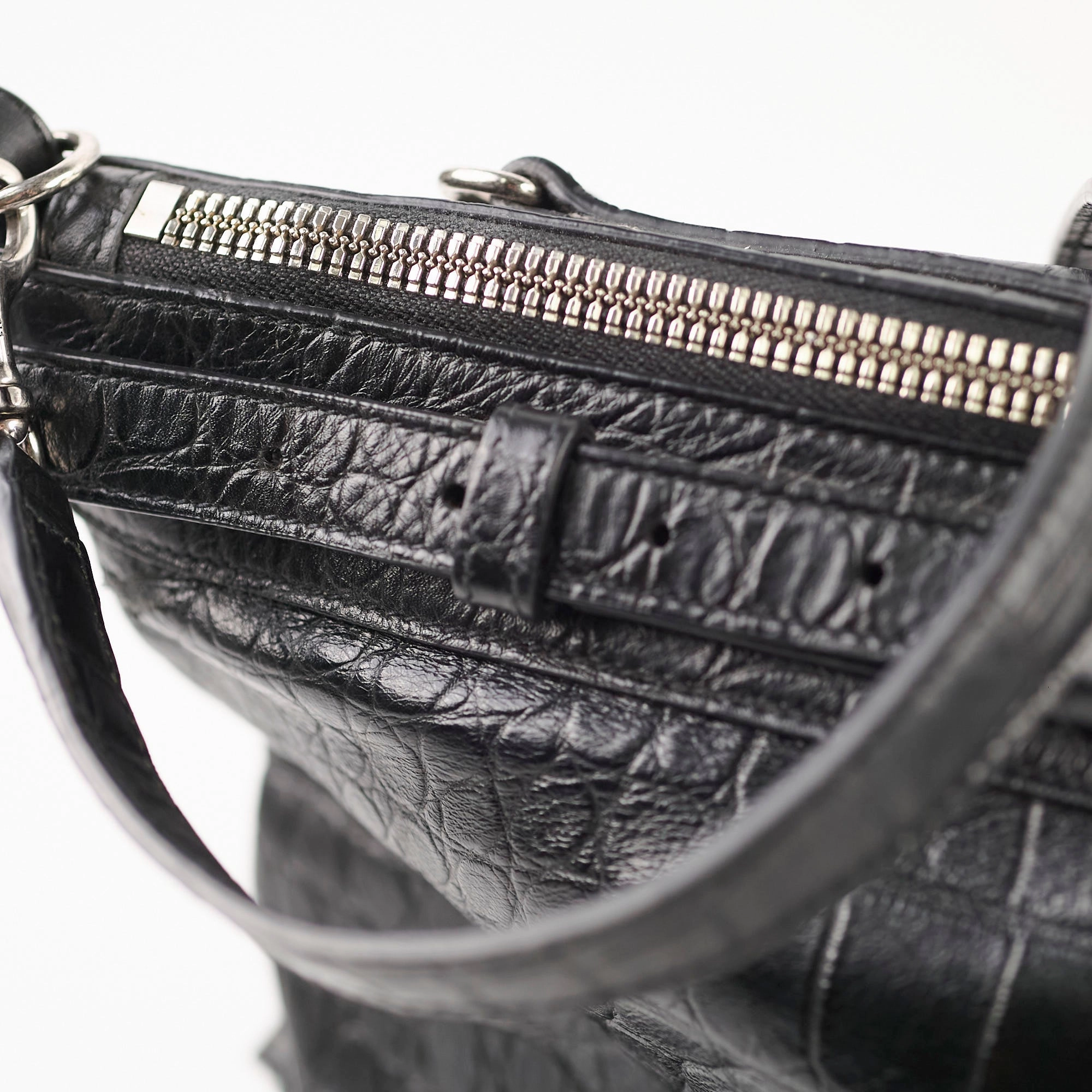 Saint Laurent Croc Embossed Tote Black
