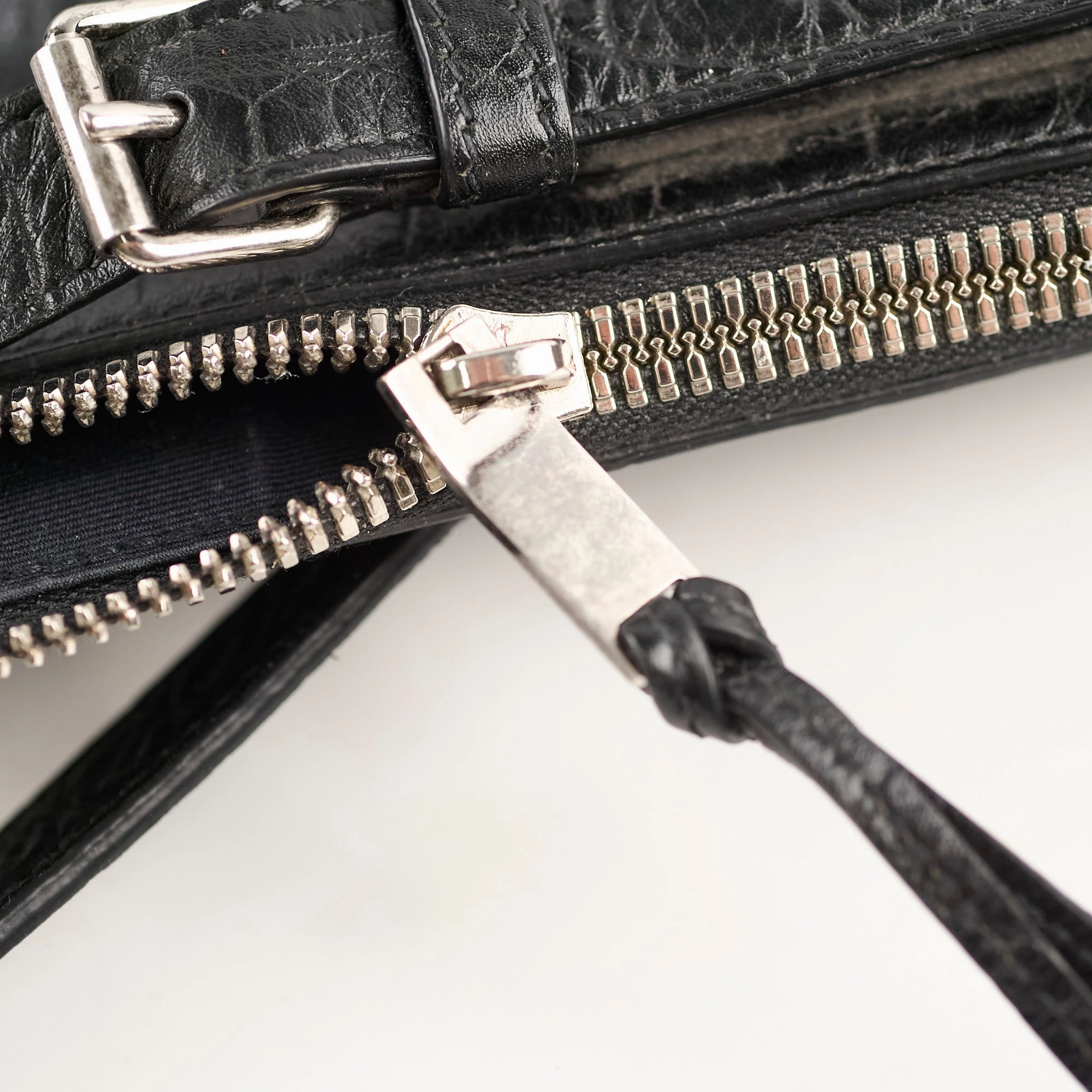 Saint Laurent Croc Embossed Tote Black