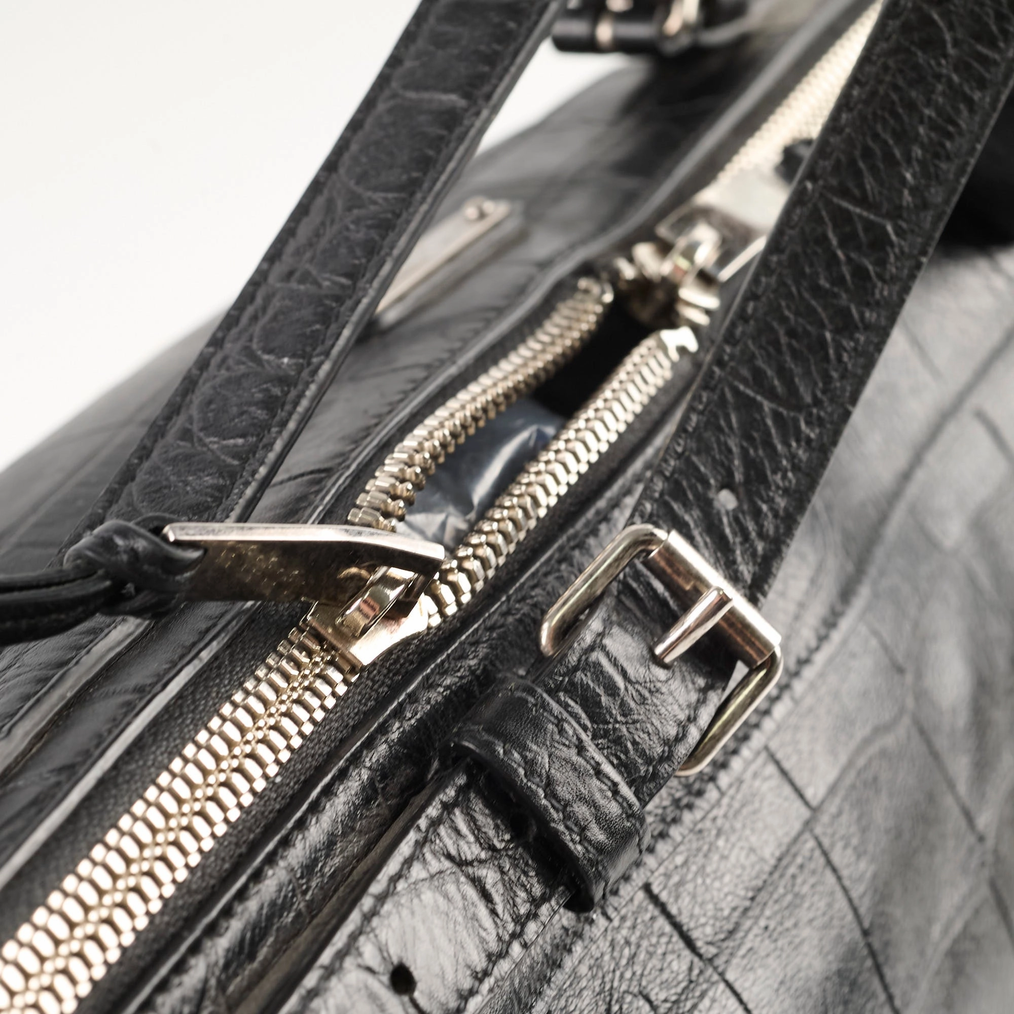 Saint Laurent Croc Embossed Tote Black