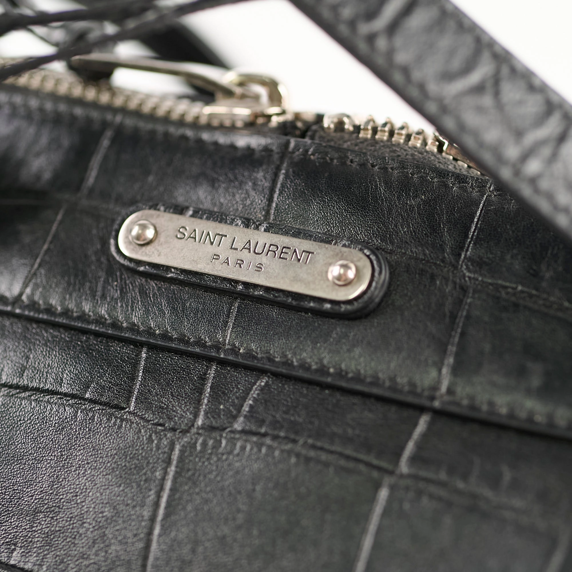 Saint Laurent Croc Embossed Tote Black