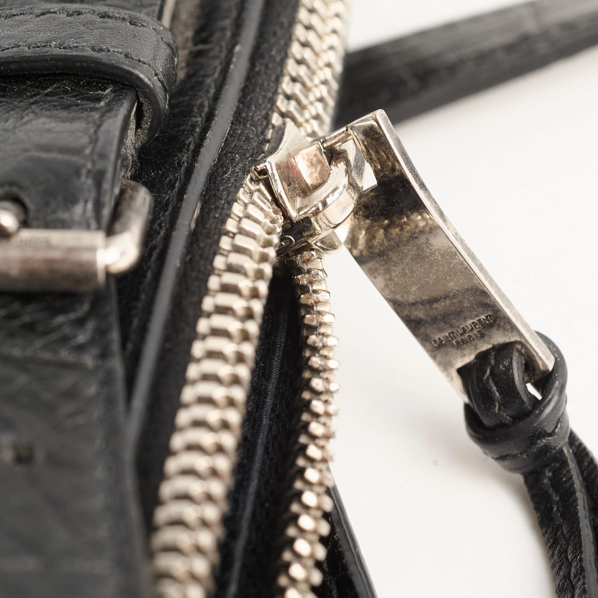 Saint Laurent Croc Embossed Tote Black