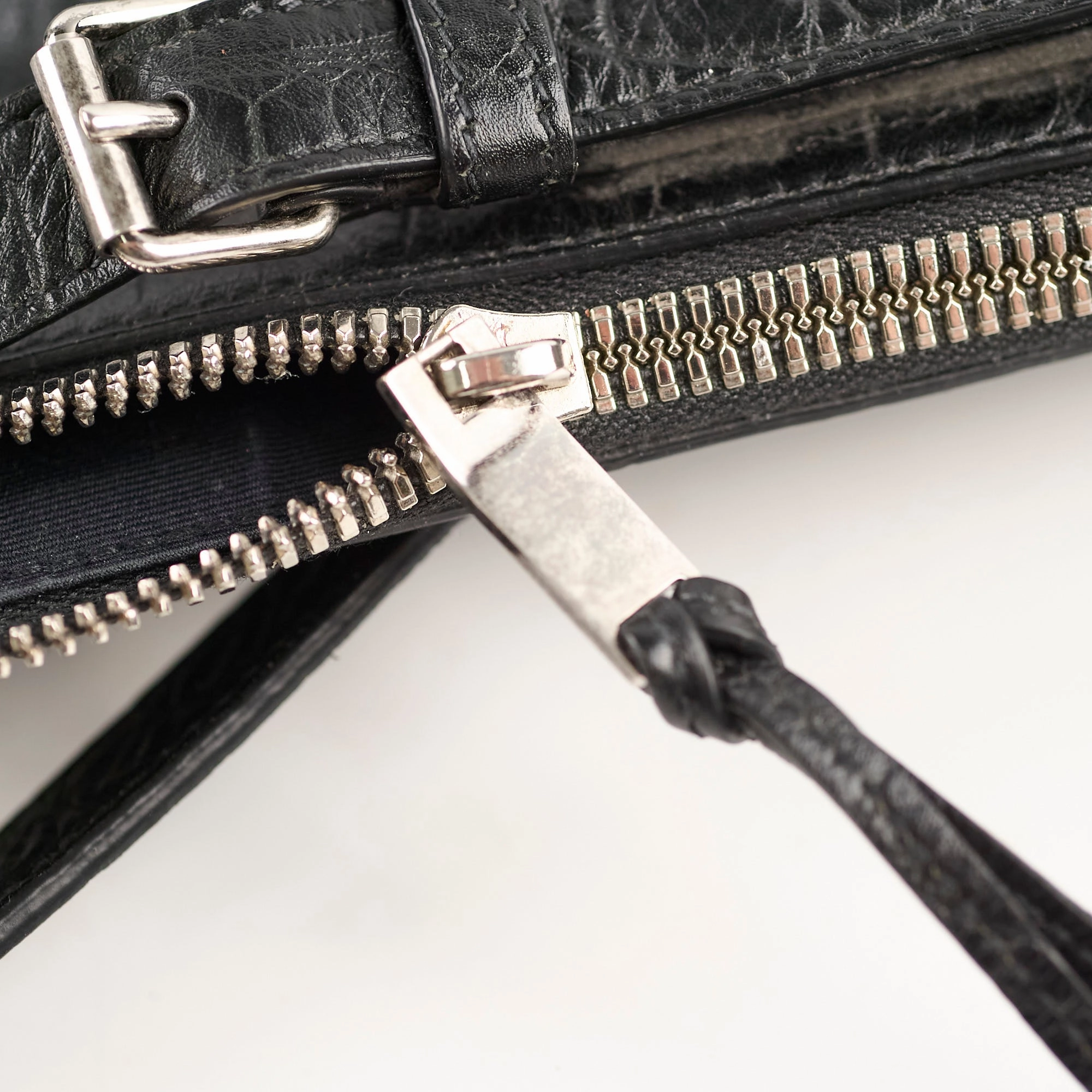 Saint Laurent Croc Embossed Tote Black
