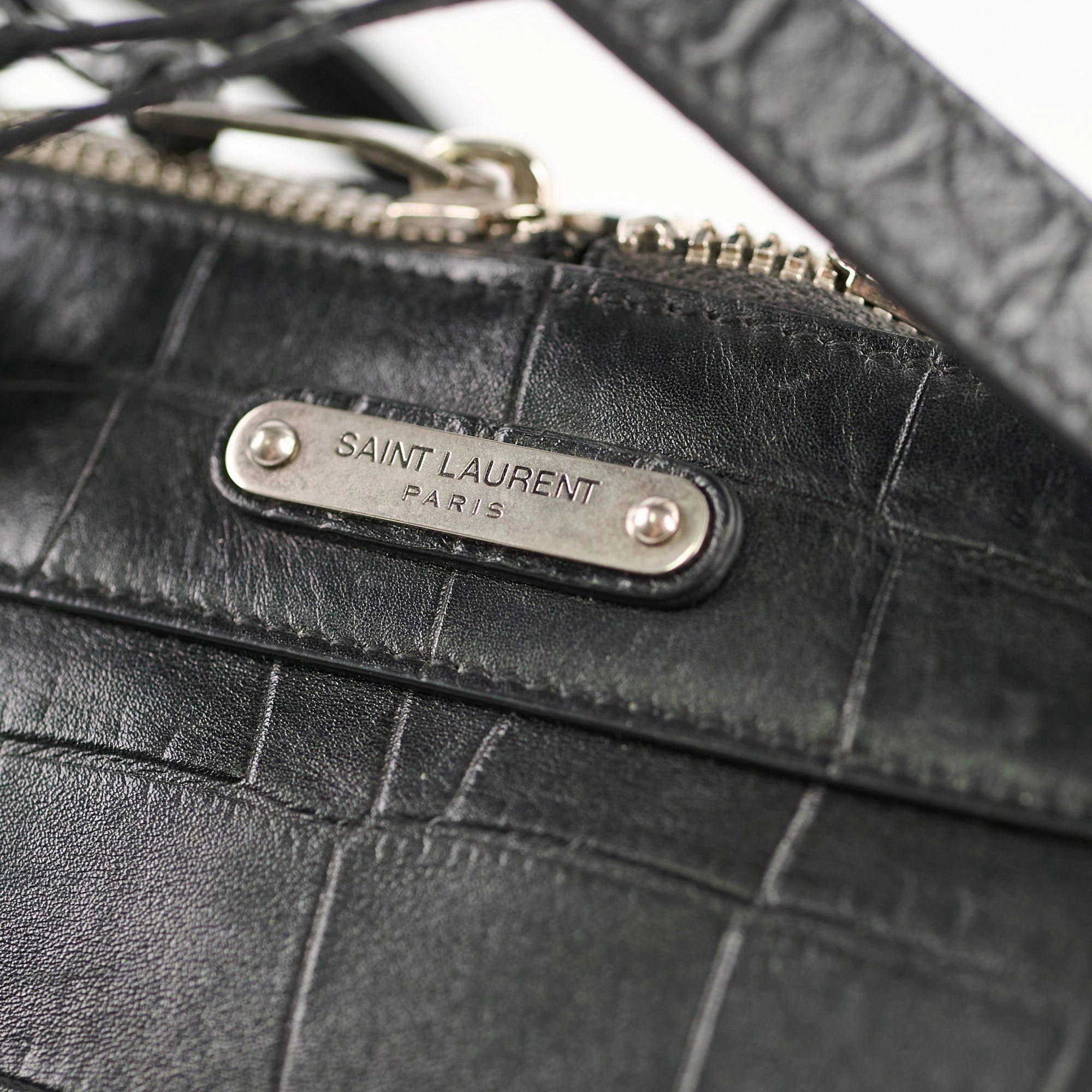 Saint Laurent Croc Embossed Tote Black
