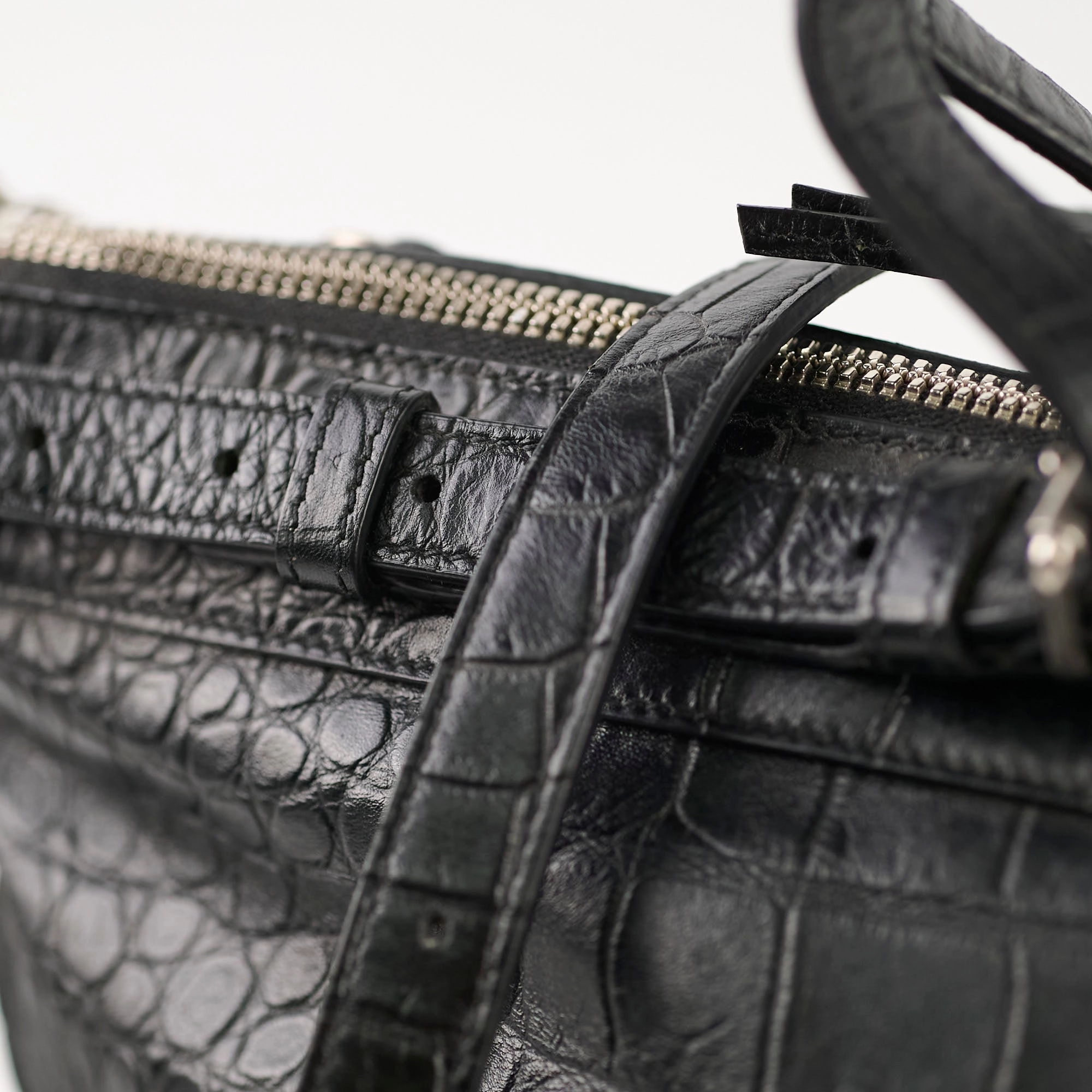 Saint Laurent Croc Embossed Tote Black
