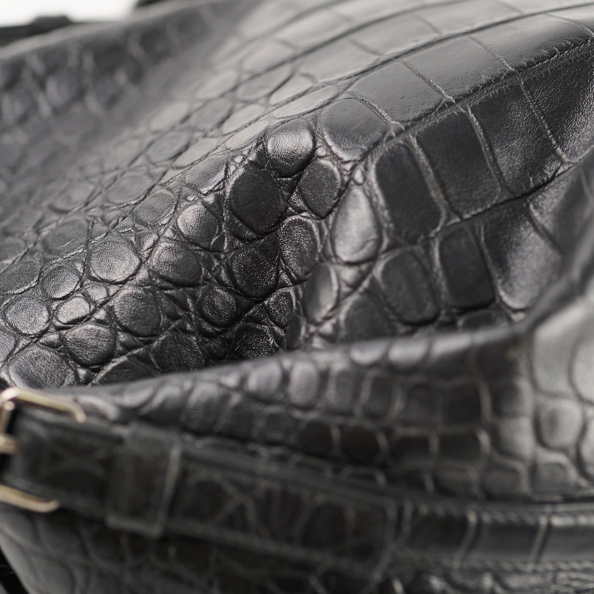 Saint Laurent Croc Embossed Tote Black