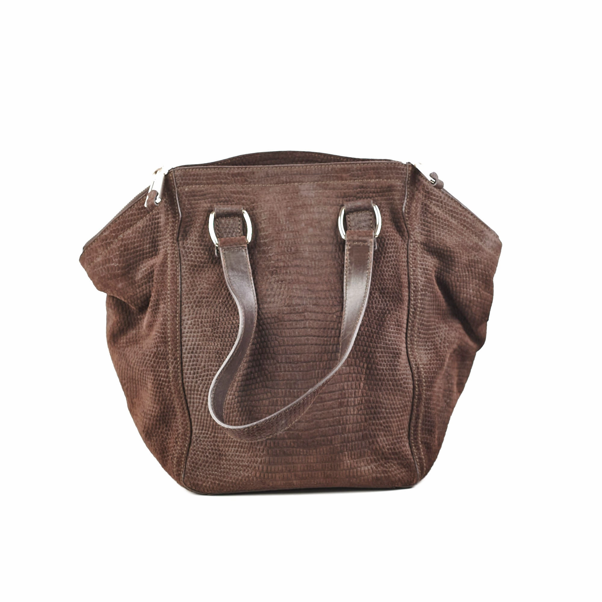 Saint Laurent Downtown Tote Bag Suede Embossed Leather Brown