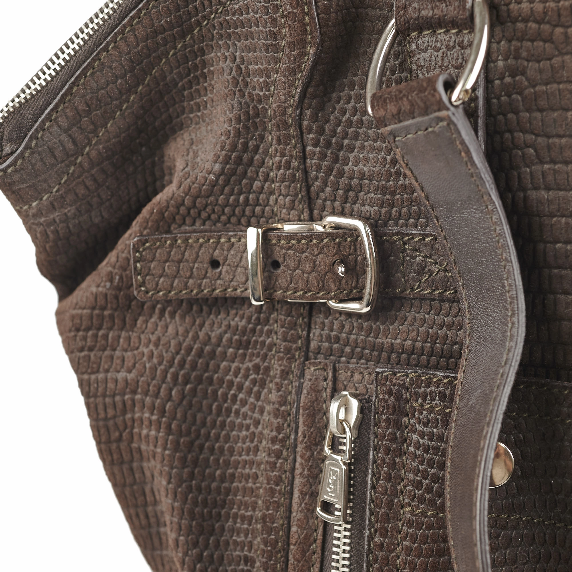 Saint Laurent Downtown Tote Bag Suede Embossed Leather Brown