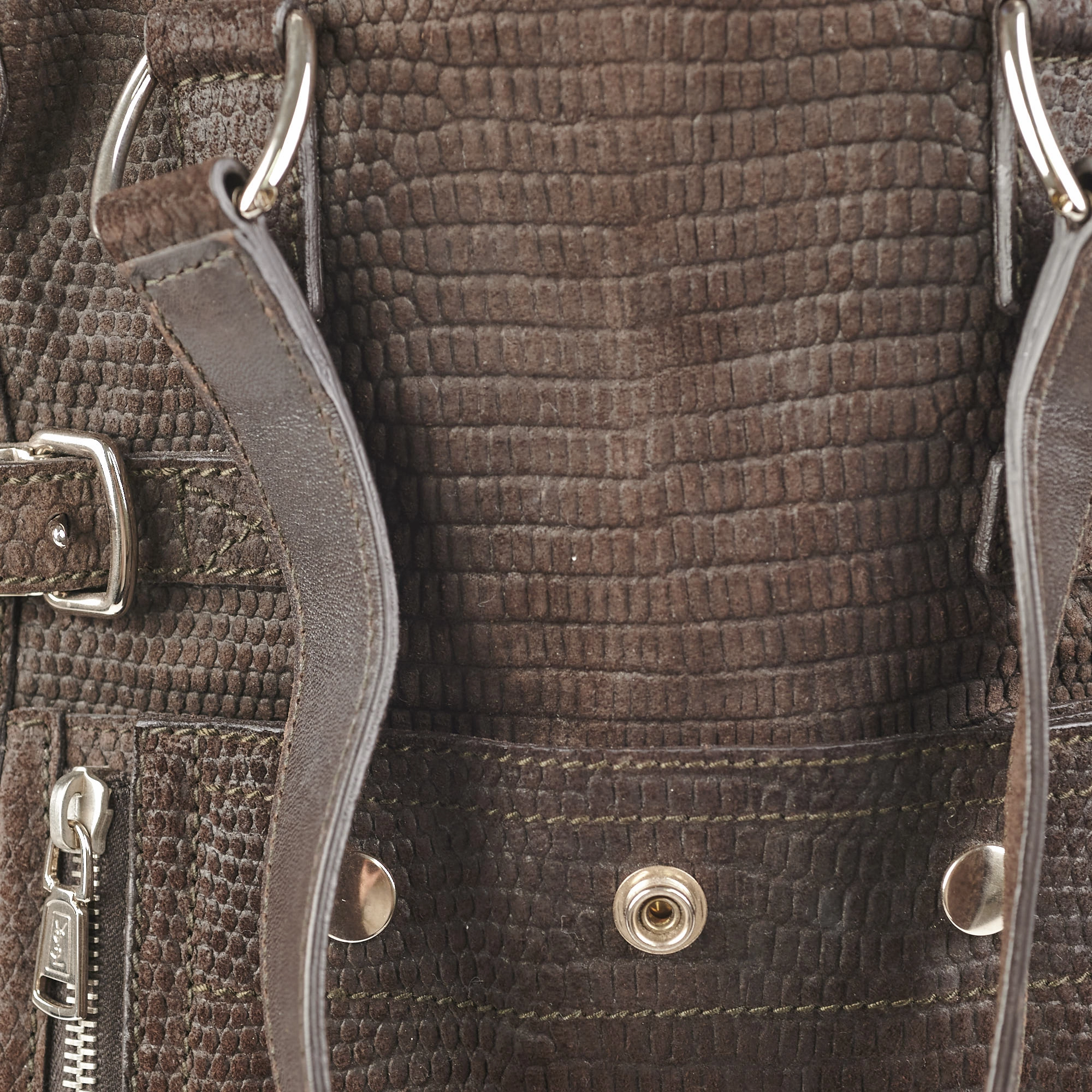 Saint Laurent Downtown Tote Bag Suede Embossed Leather Brown
