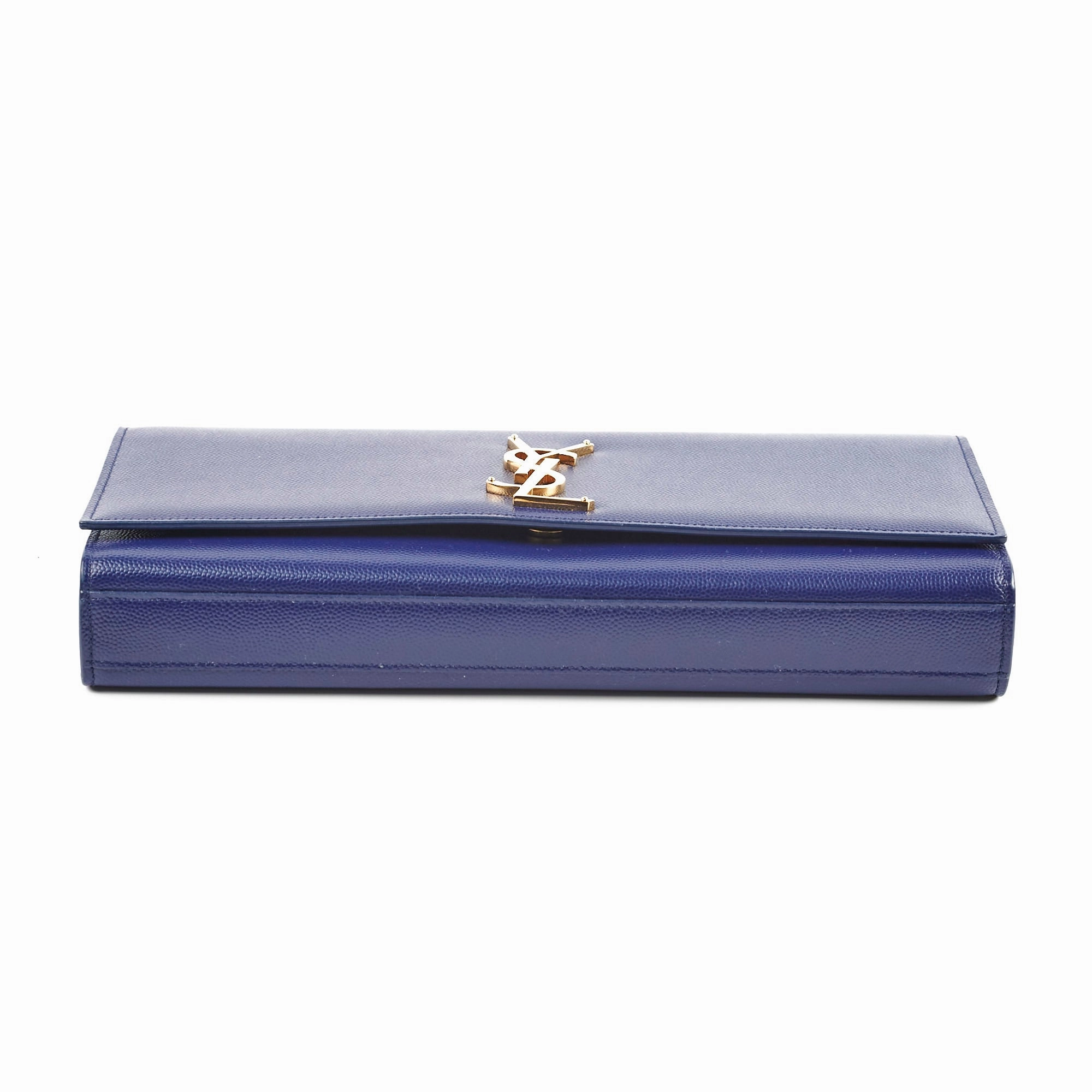 Saint Laurent Long Blue Grained Leather Clutch