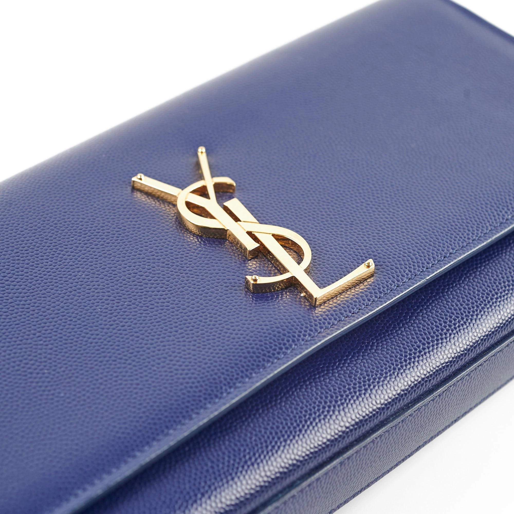 Saint Laurent Long Blue Grained Leather Clutch